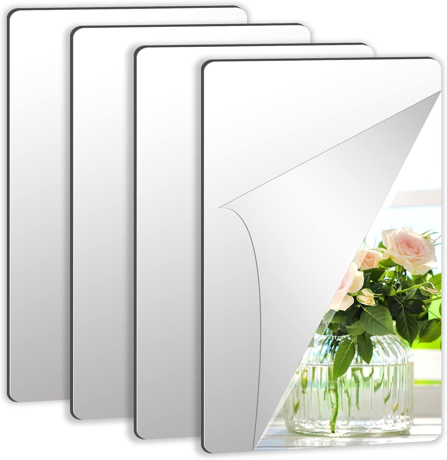 Reflective 4 Pack Acrylic Mirror Stickers – Minimalist Wall Decor, 2MM Thick