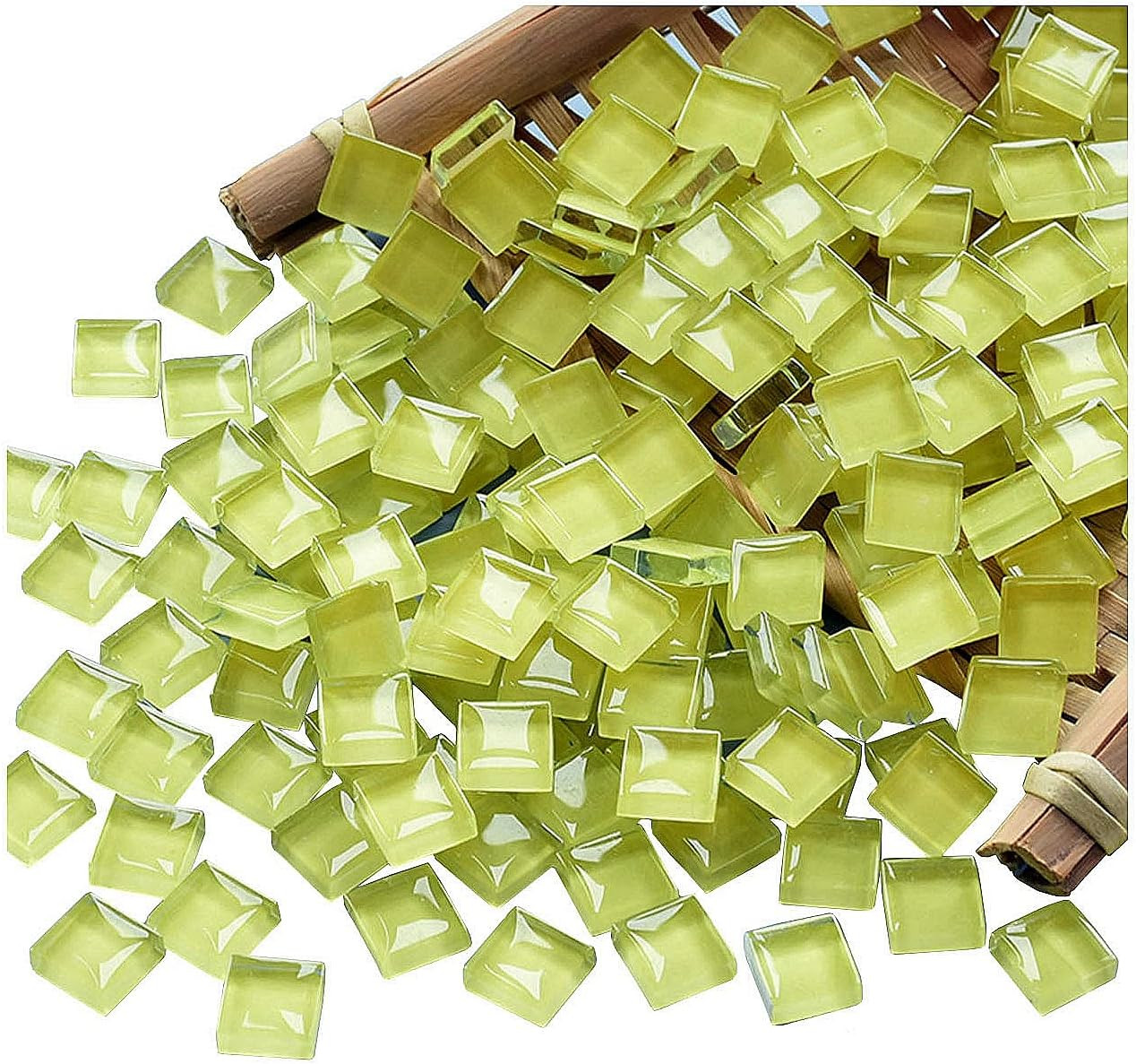 100 Pieces Mosaic Tiles Squares Yellow Crystal Mosaic Stained Glass for Crafts S