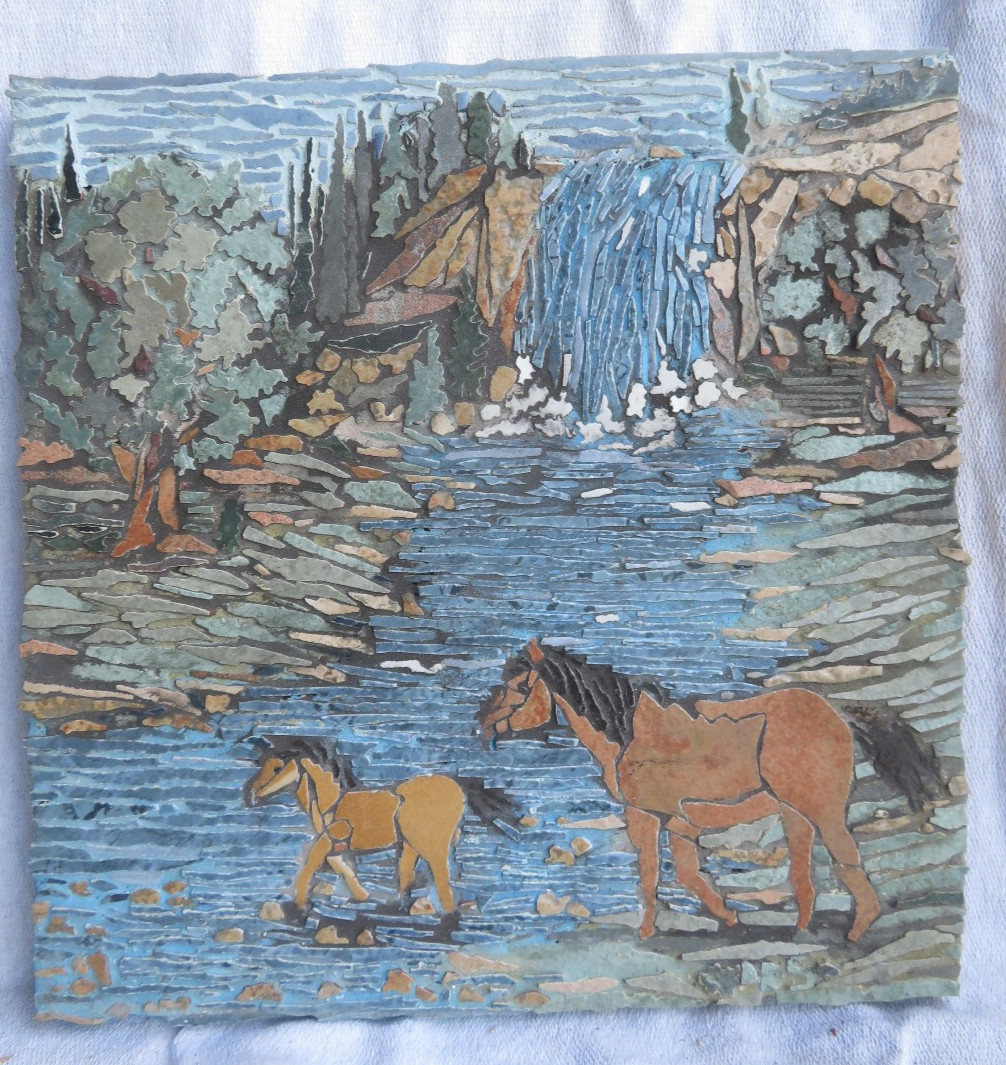 Original Custom one of a kind Tile Mosaic 12w x 12h Horse and Pony