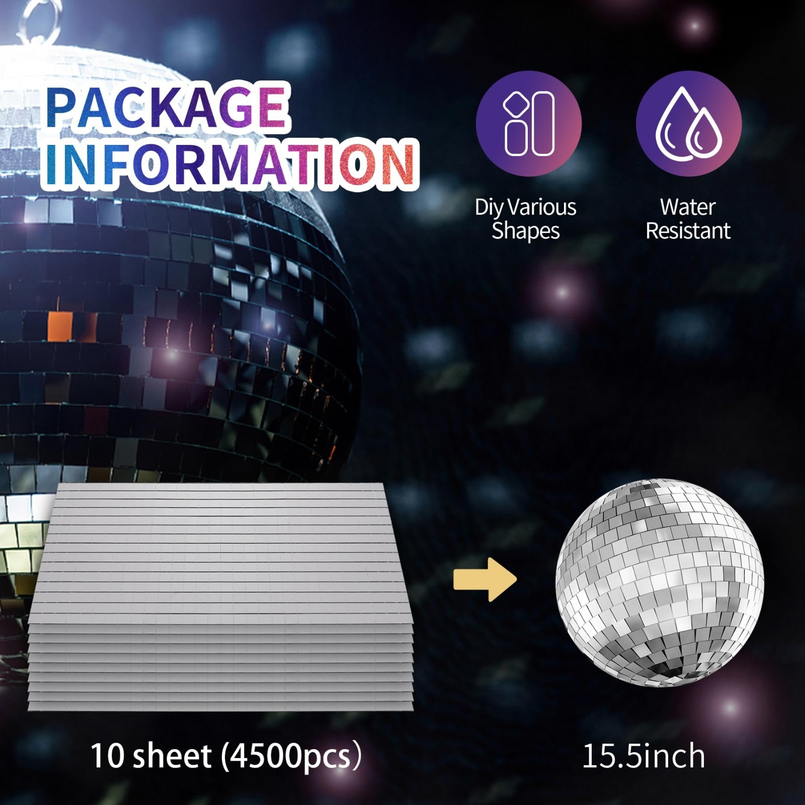 4500 PCS Self-Adhesive Silver Disco Ball Mirror Tiles | 10×10 mm Square Stickers
