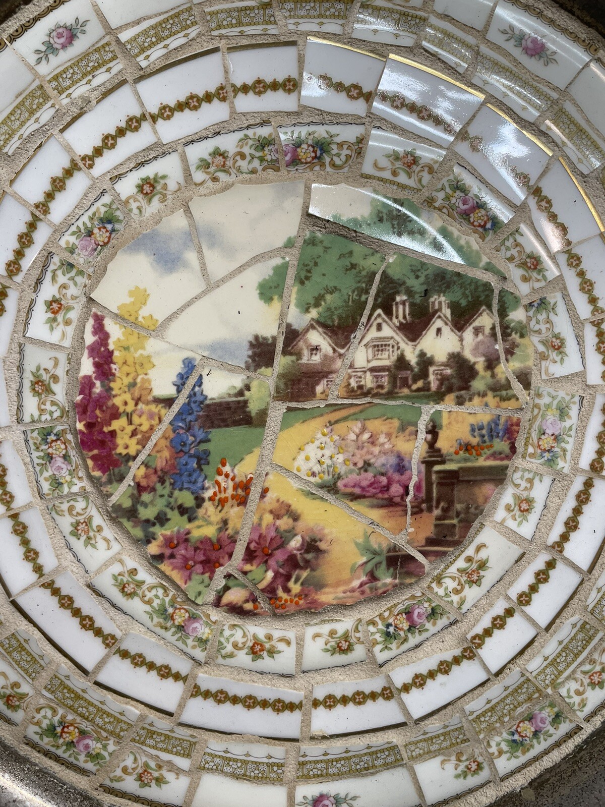 Cottage Tile Mosaic Plate Trivet Sheridian Brass Recycled Unique Whimsical Natur