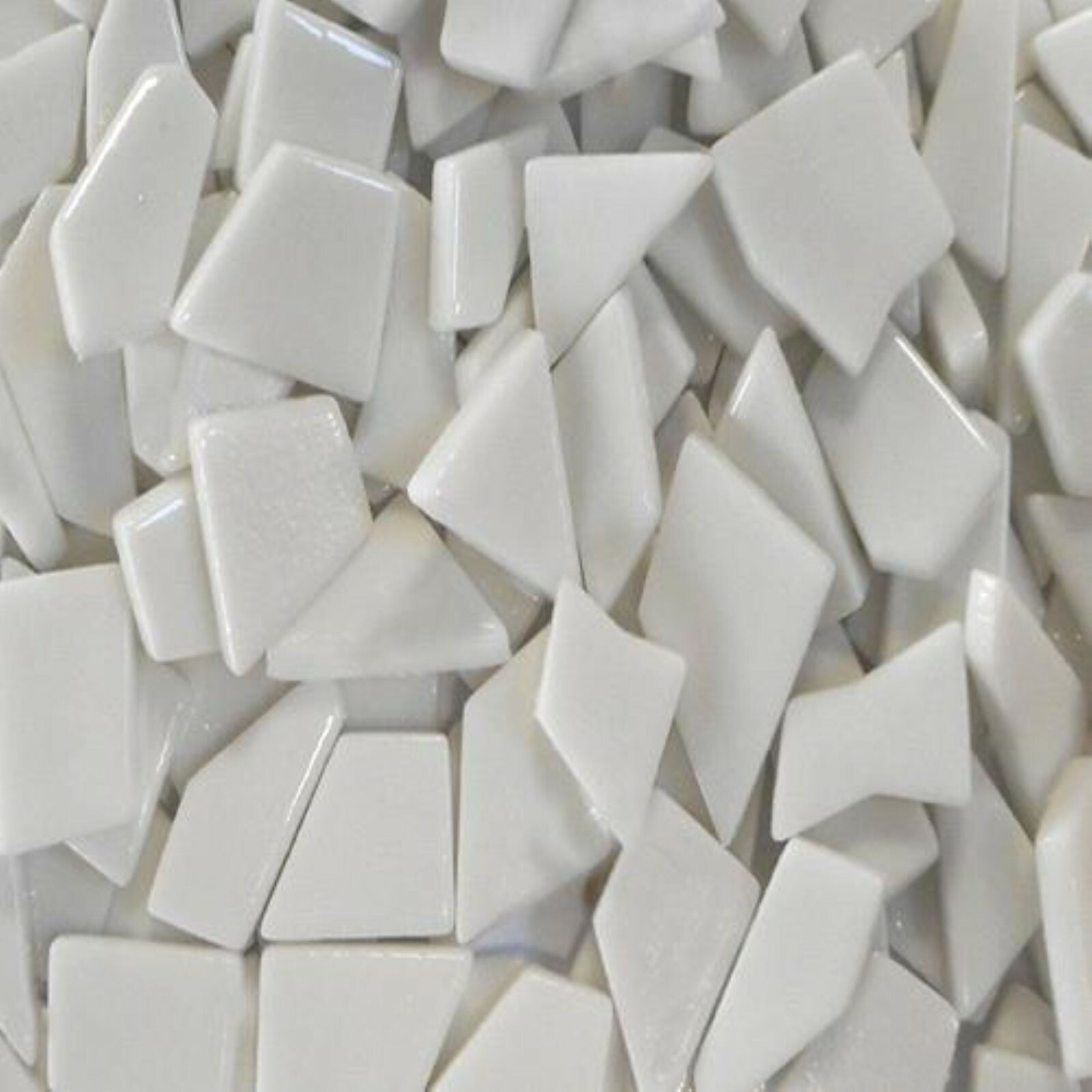 White Odd Cut Shaped Glass Mosaic Tiles – 25 Tiles – Sizes 3/8 to 1 inch