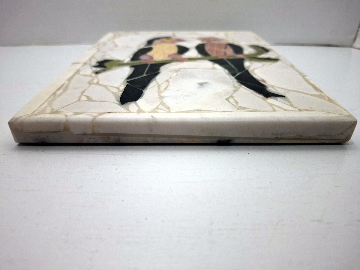 Marble Mosaic 2 Parrots Gossiping 5-11/16″ x 1/2″ x 7-11/16″
