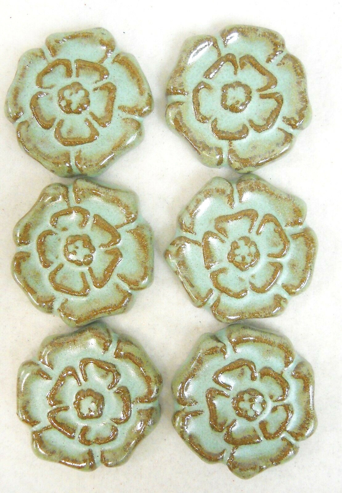 ROSETTE Mosaic Tiles Handmade Ceramic Art Craft Tiles Turquoise Stone Lot of 6
