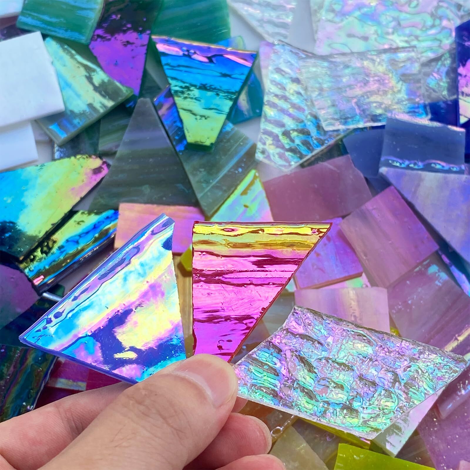 Láminas de vidrio iridiscente de 2,2 lb, mosaico irregular decoración del hogar