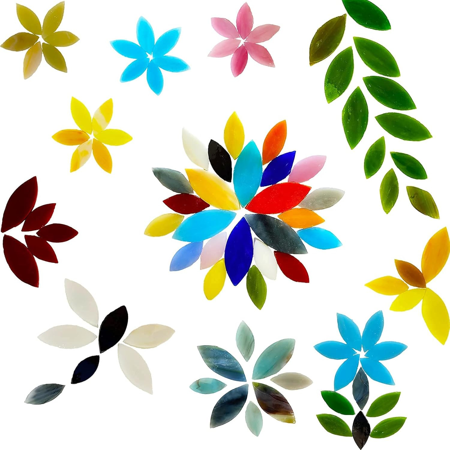120 Pcs Petal Mosaic Tiles for Crafts, Hand Cut Stained Glass Petals, Mosaic Flo