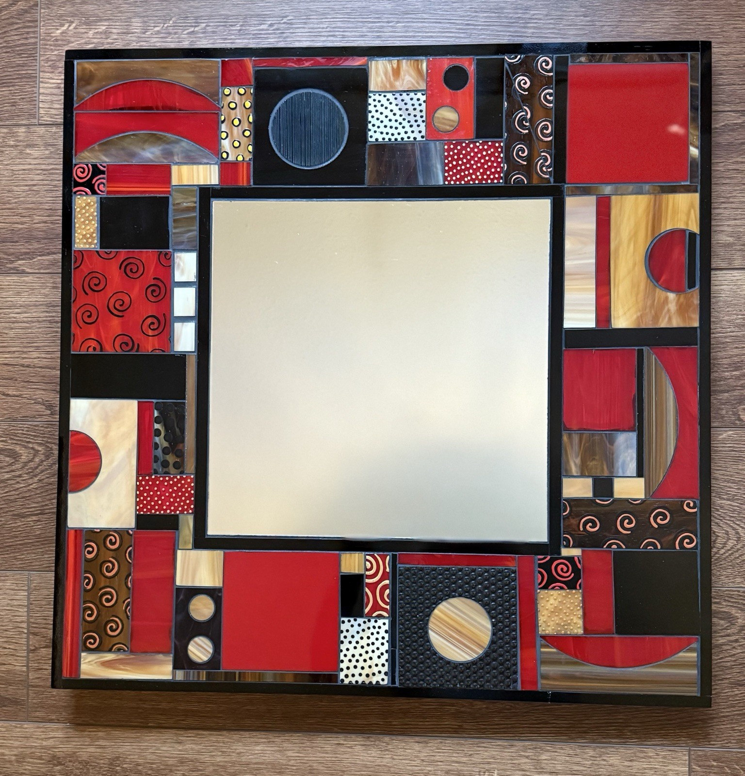 LEWANSKI SIMCOX Mosaic Wall Mirror Glass Art Mid Century Deco Geometric SIGNED