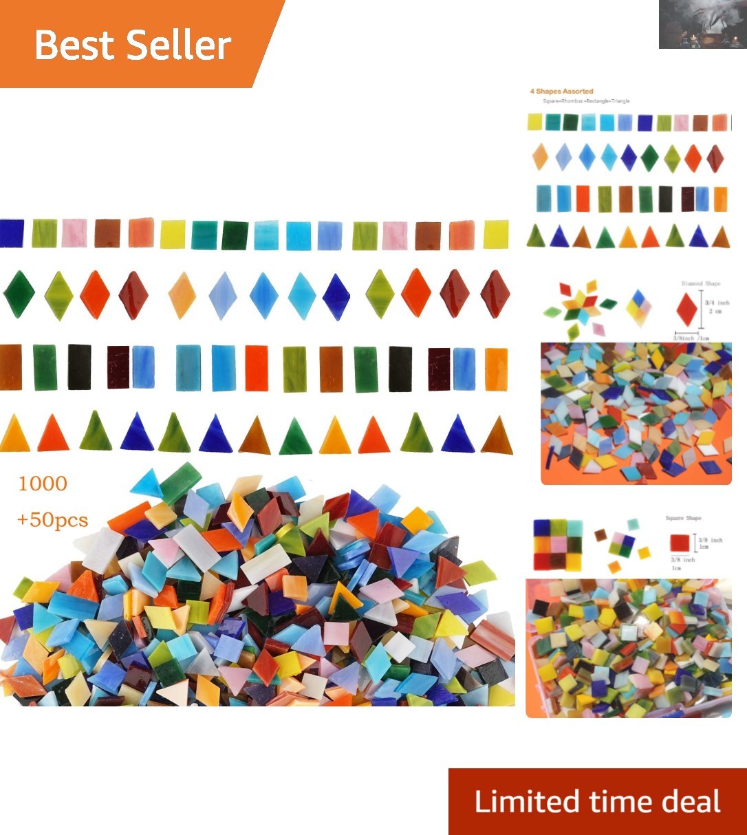 Colorful Glass Mosaic Tiles – 1050 Piece Art Deco Set for Creative Projects