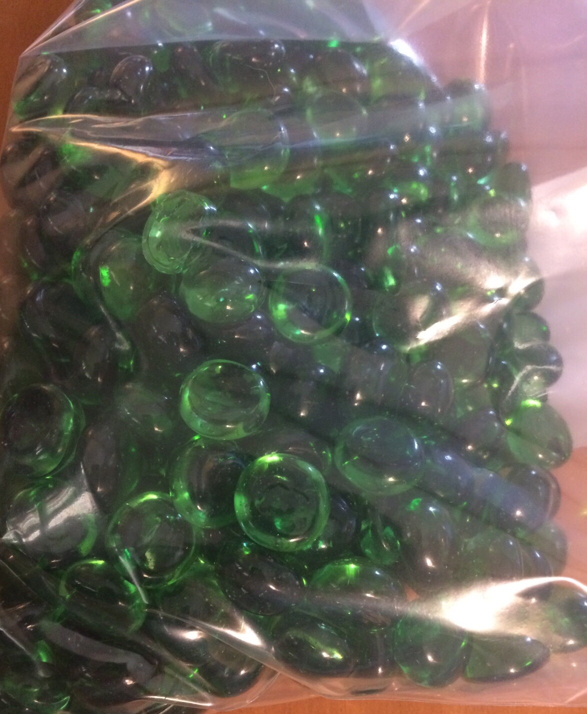 Over 3 Lbs Of Green Flat Bottom Glass Marbles