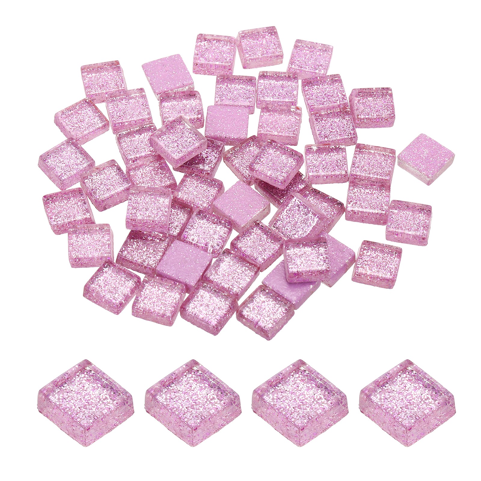 110Pcs 1x1cm Glitter Square Mosaic Tiles Glass, Light Purple