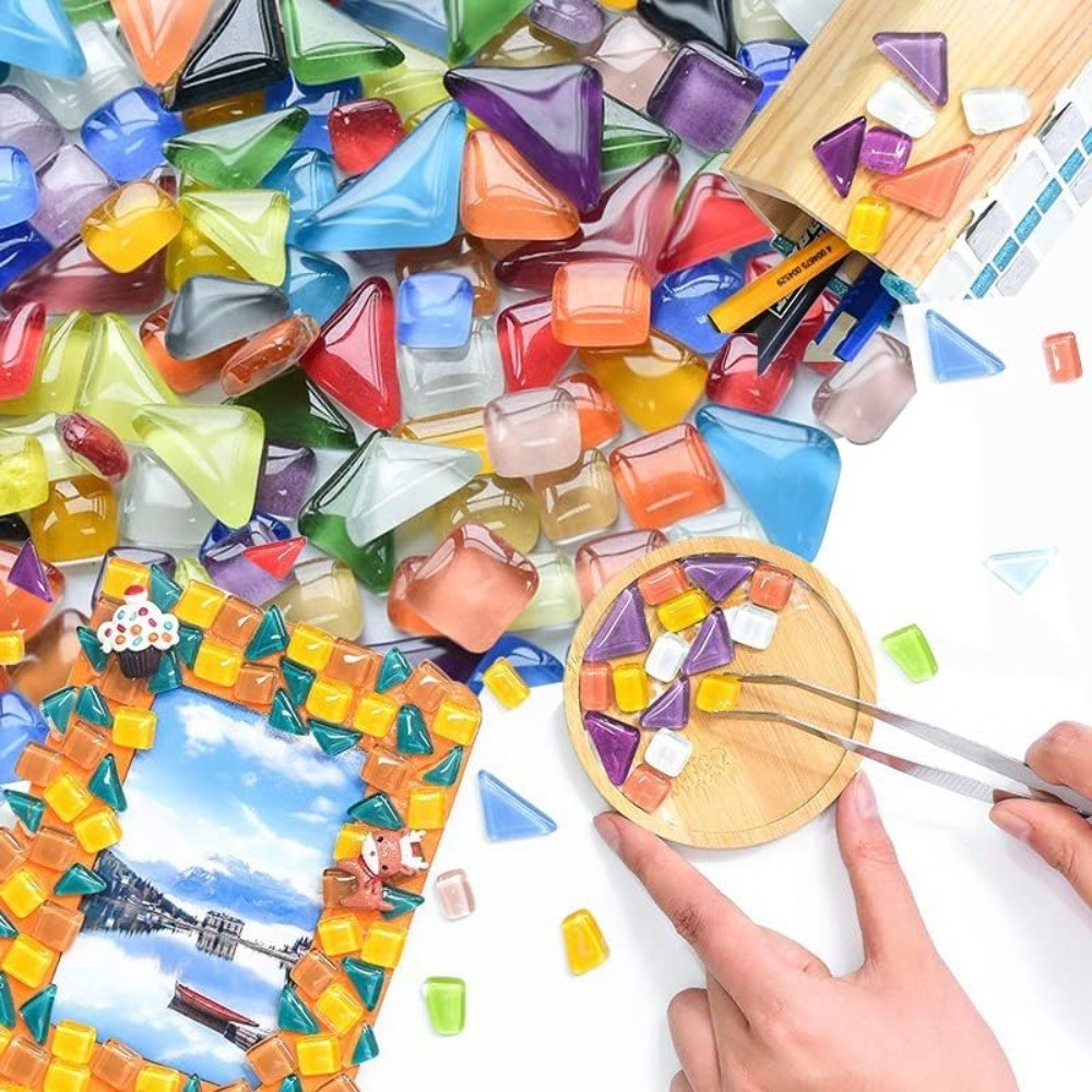 400g Mixed Color Mosaic Tiles, Glass Mosaic Tiles Assorted Shapes Glitter Small