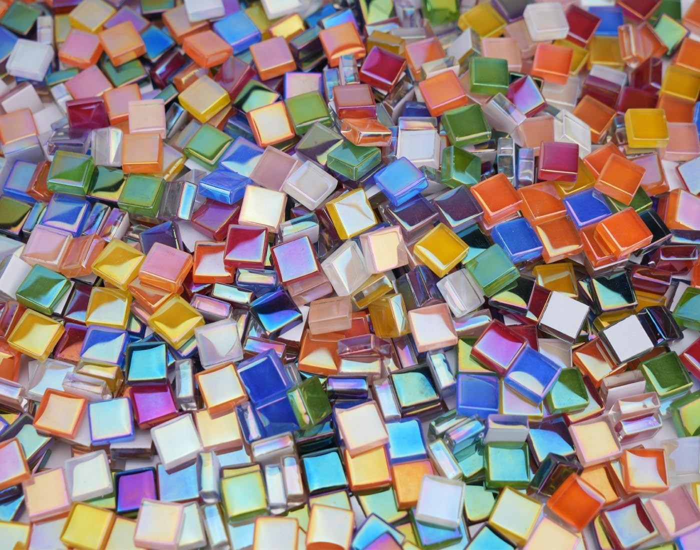 1100Pcs Mixed Colors Iridescent Mosaic Tiles, 2.2Lbs Crystal Glass Tiles, 3/8″ S