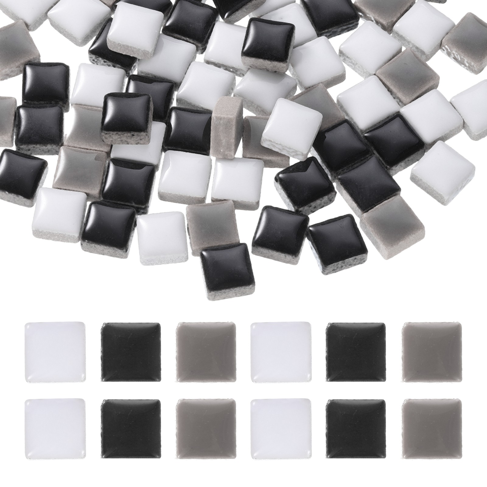 9mm Square Mosaic Tile, 300g Ceramic Mosaic Tile Bulk, Black White Gray Colors