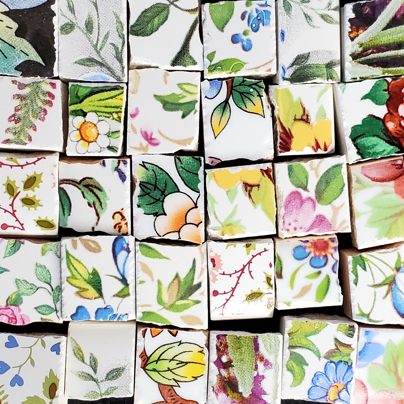 Green Botanical Mosaic Tile Mix, Bulk Ceramic Tiles for Art Craft Projects