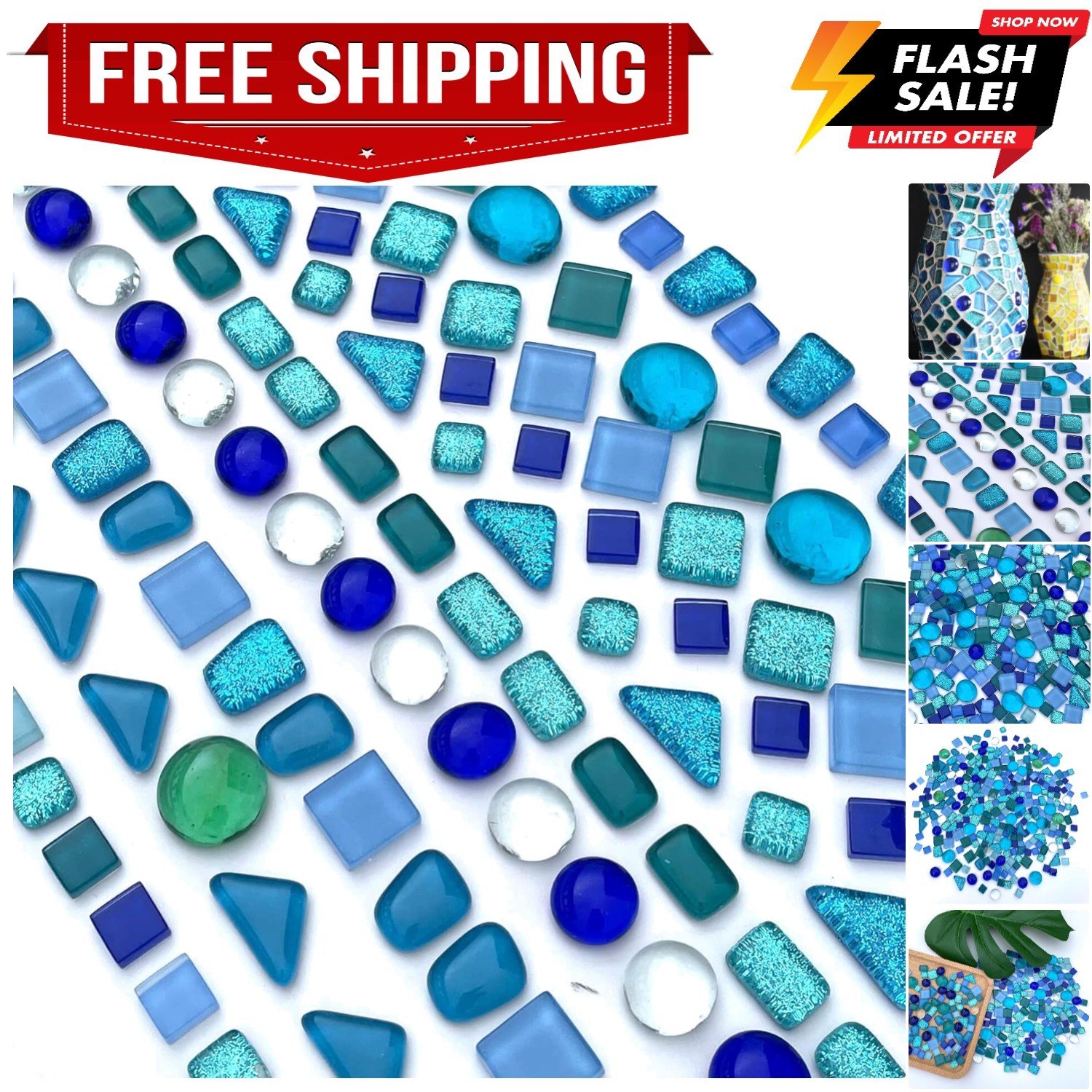Assorted Blue Irregular Crystal Mosaic Tiles, 9oz Value Pack – Perfect for Ar…