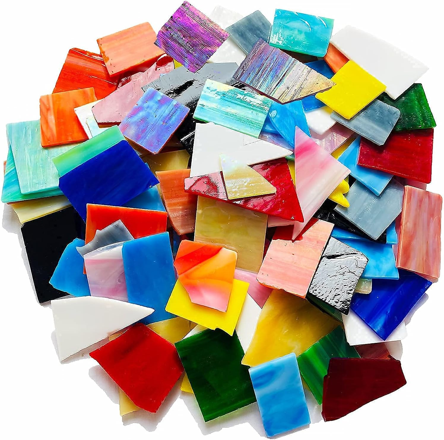 Mosaic Tiles Stained Glass Scraps Sheets for Crafts Bulk, Broken Glass Pieces, V