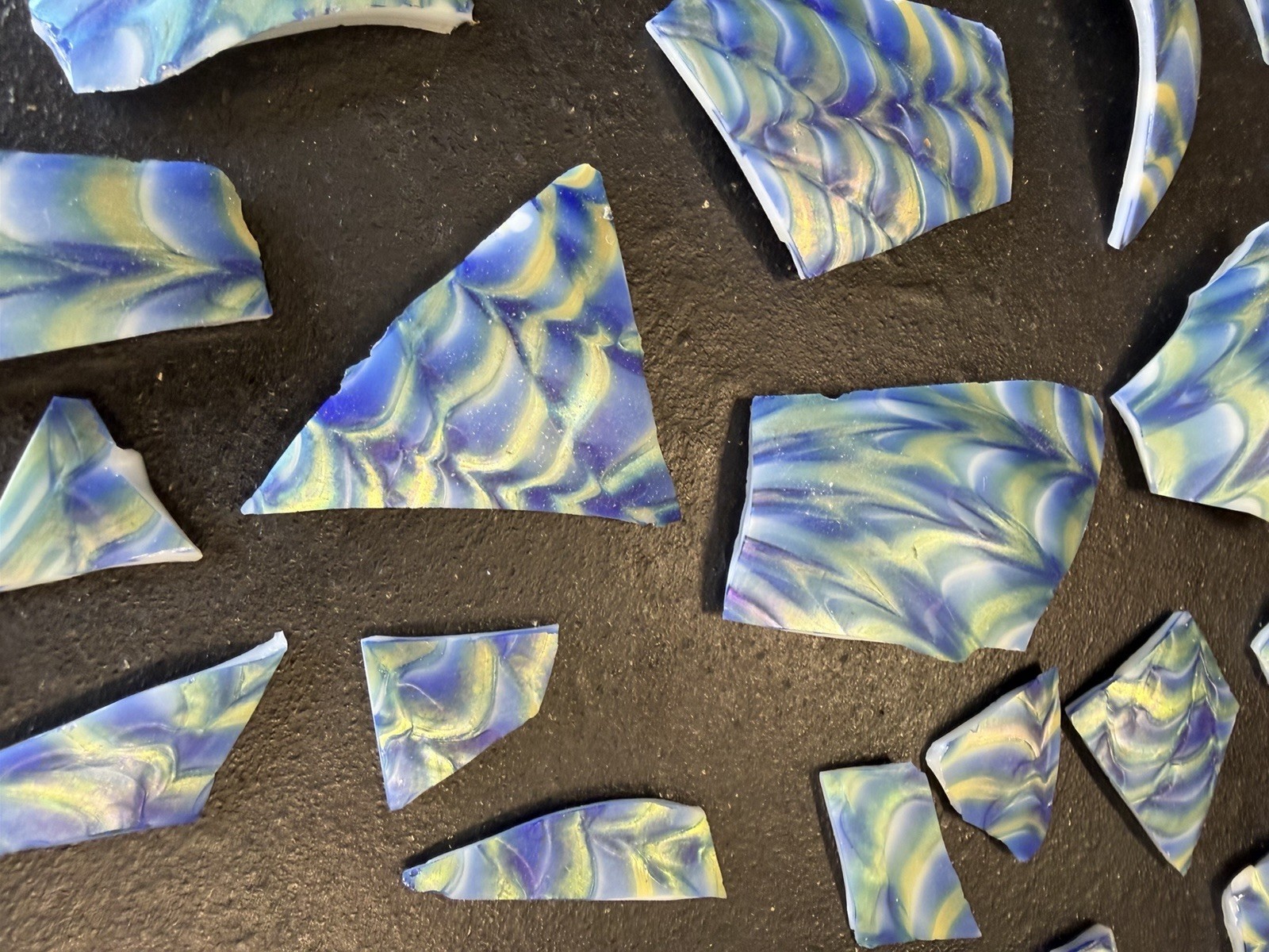 Lundberg Studios Blue Yellow White Glass Mosaic Shards for Craft Projects