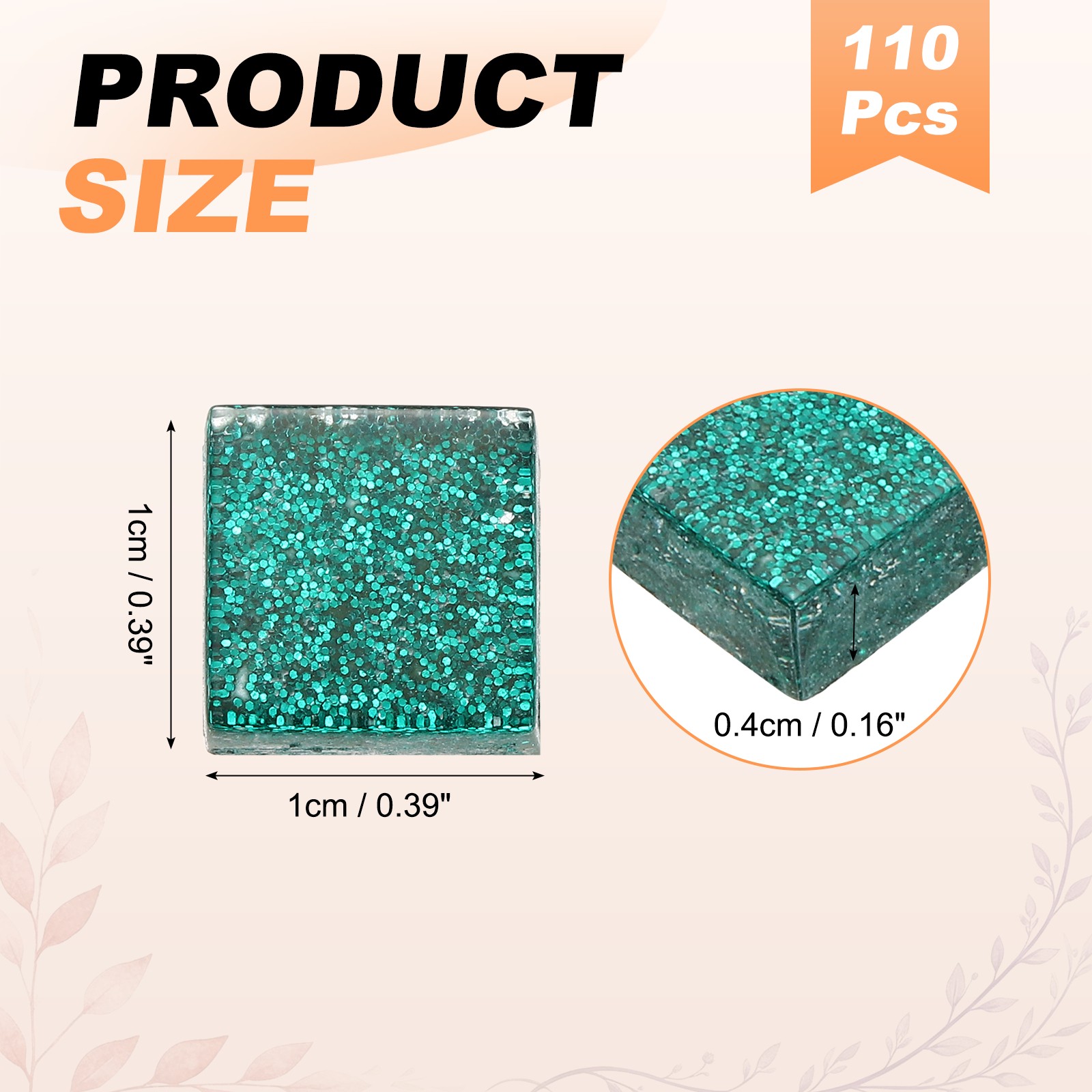 110Pcs 1x1cm Glitter Square Mosaic Tiles Glass, Dark Green