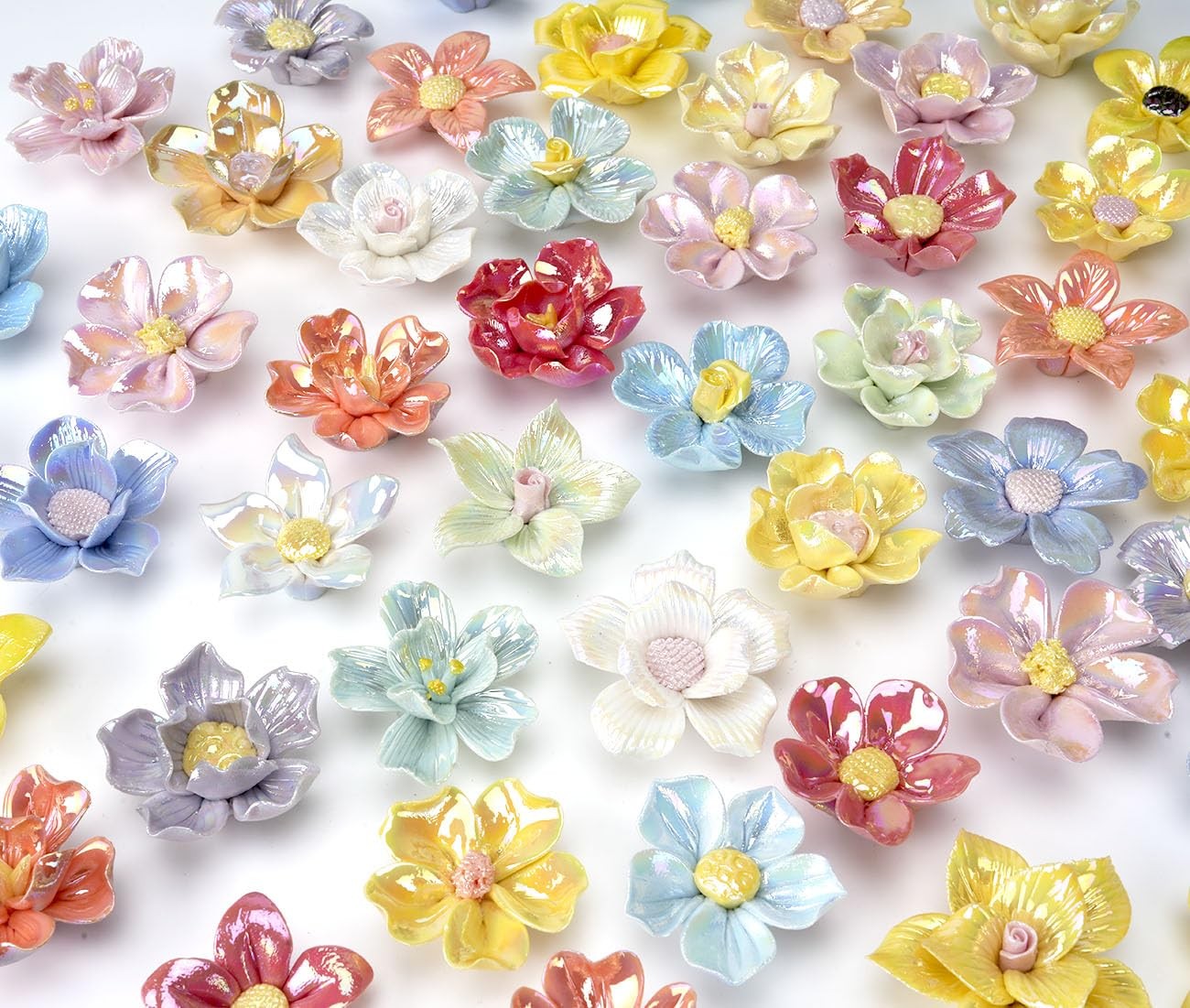 30 Pieces 3D Ceramic Mosaic Flowers for DIY Crafts and Home Decor