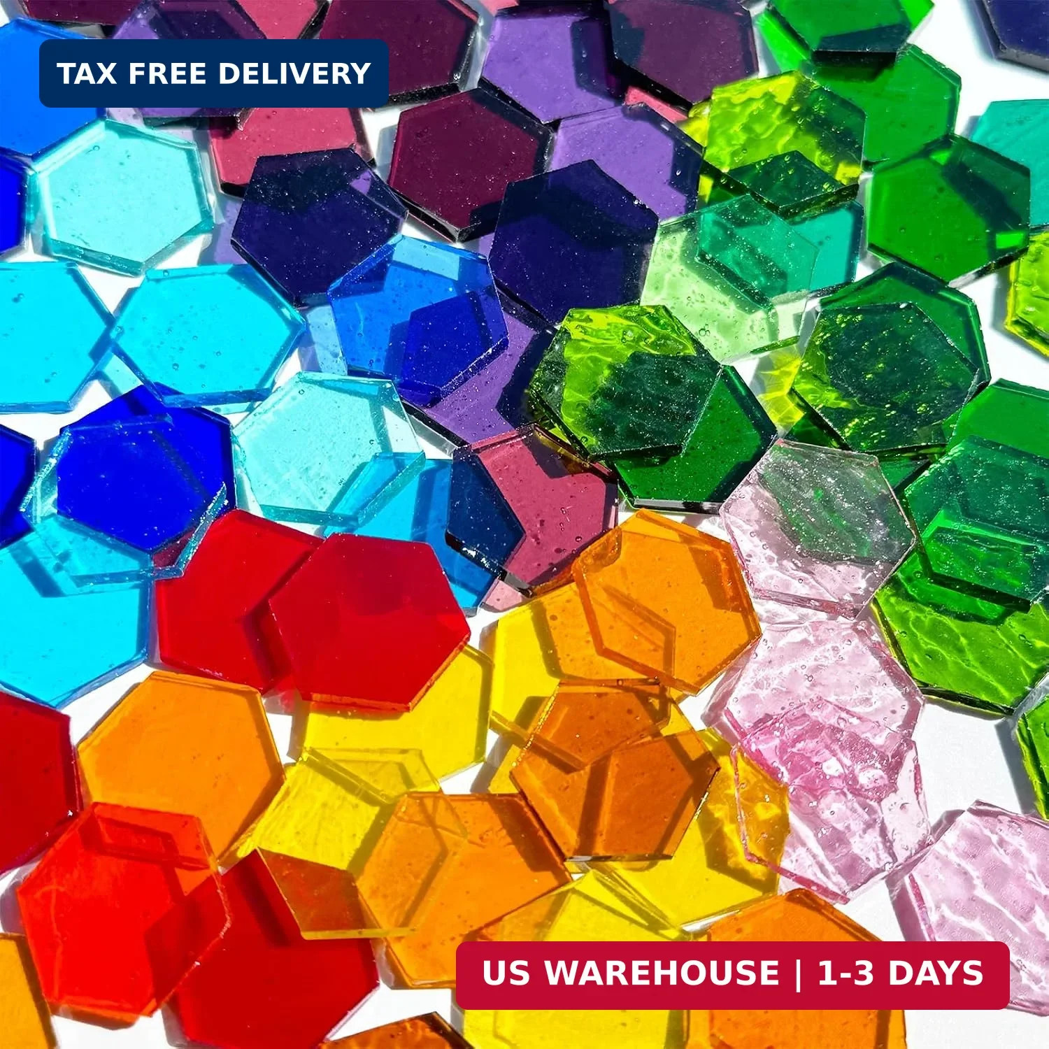 100 Pieces Hexagon Glass Mosaic Tiles for Crafts, Transparent Stained Glass Prec