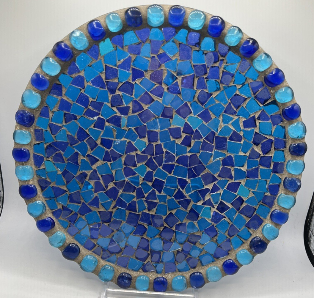 Mosaic Art Glass Concrete Round Footed Tray Trivet Platter Decor Patio Garden 11
