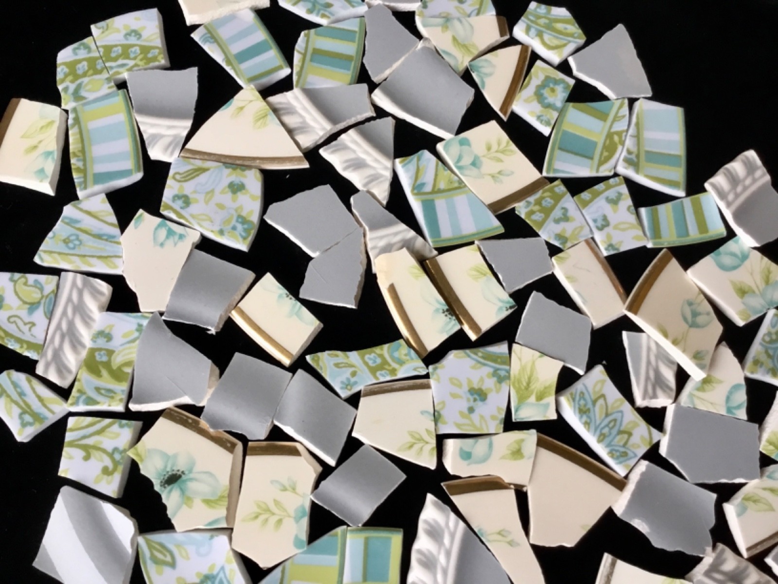 Broken China Mosaic Tiles Light Blue & Green 100+ pieces