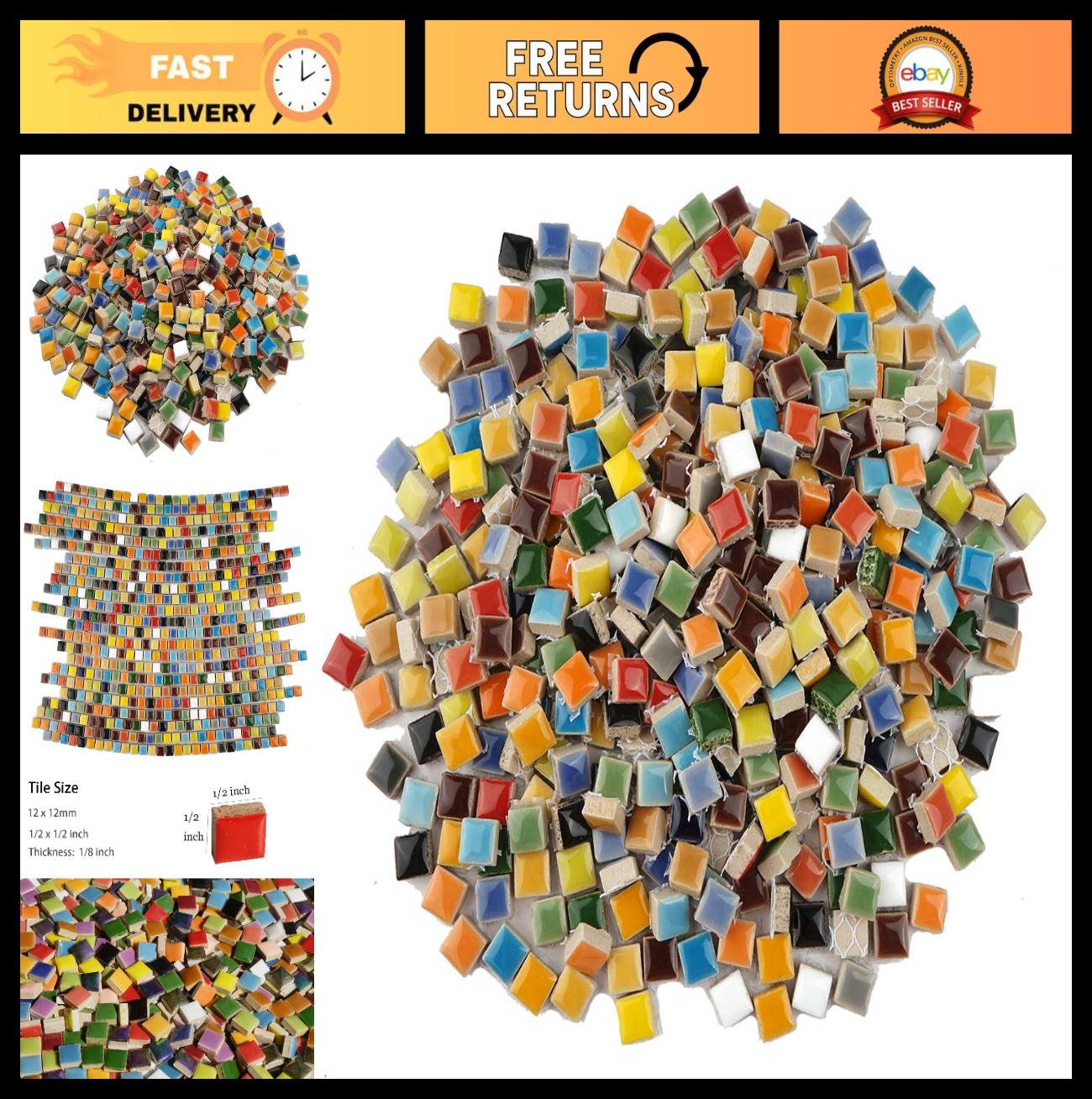 Colorful Tiny Square Ceramic Mosaic Tiles – 784 Pieces for Crafts & DIY Projects