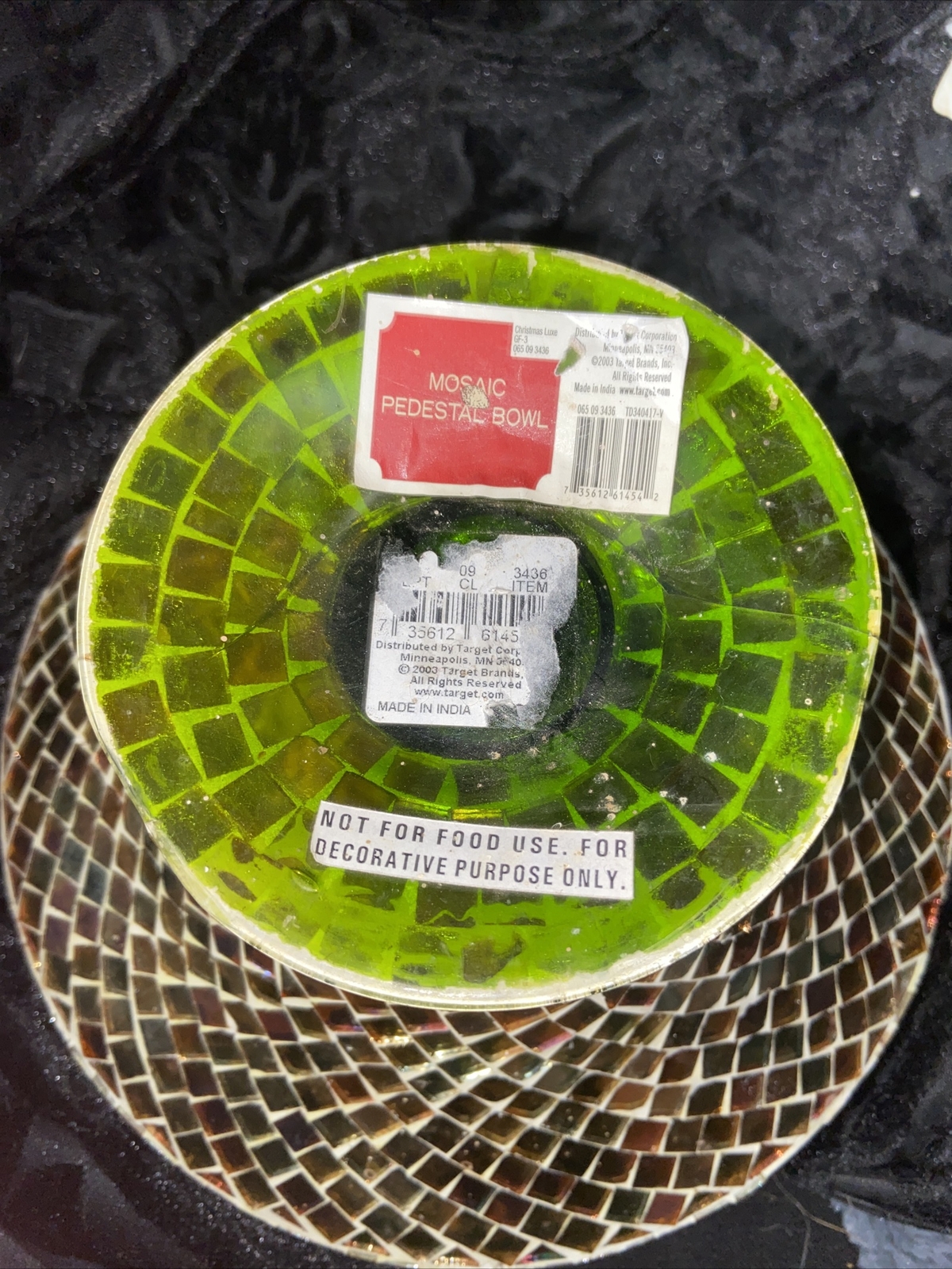 Amber & Green Glass Tile Mosaic Pedestal Decorative Bowl