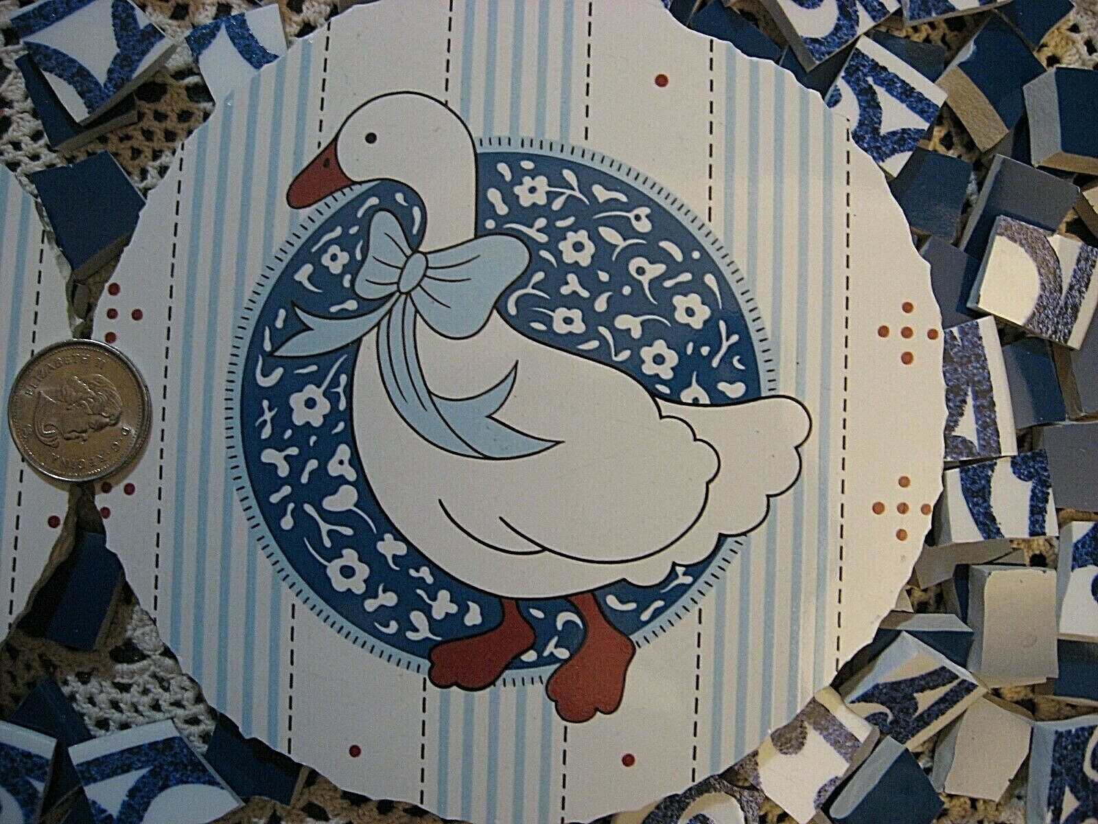 2 Baker, Hart & Stuart Geese Focals & 170 Broken China Mosaic Plate Tiles