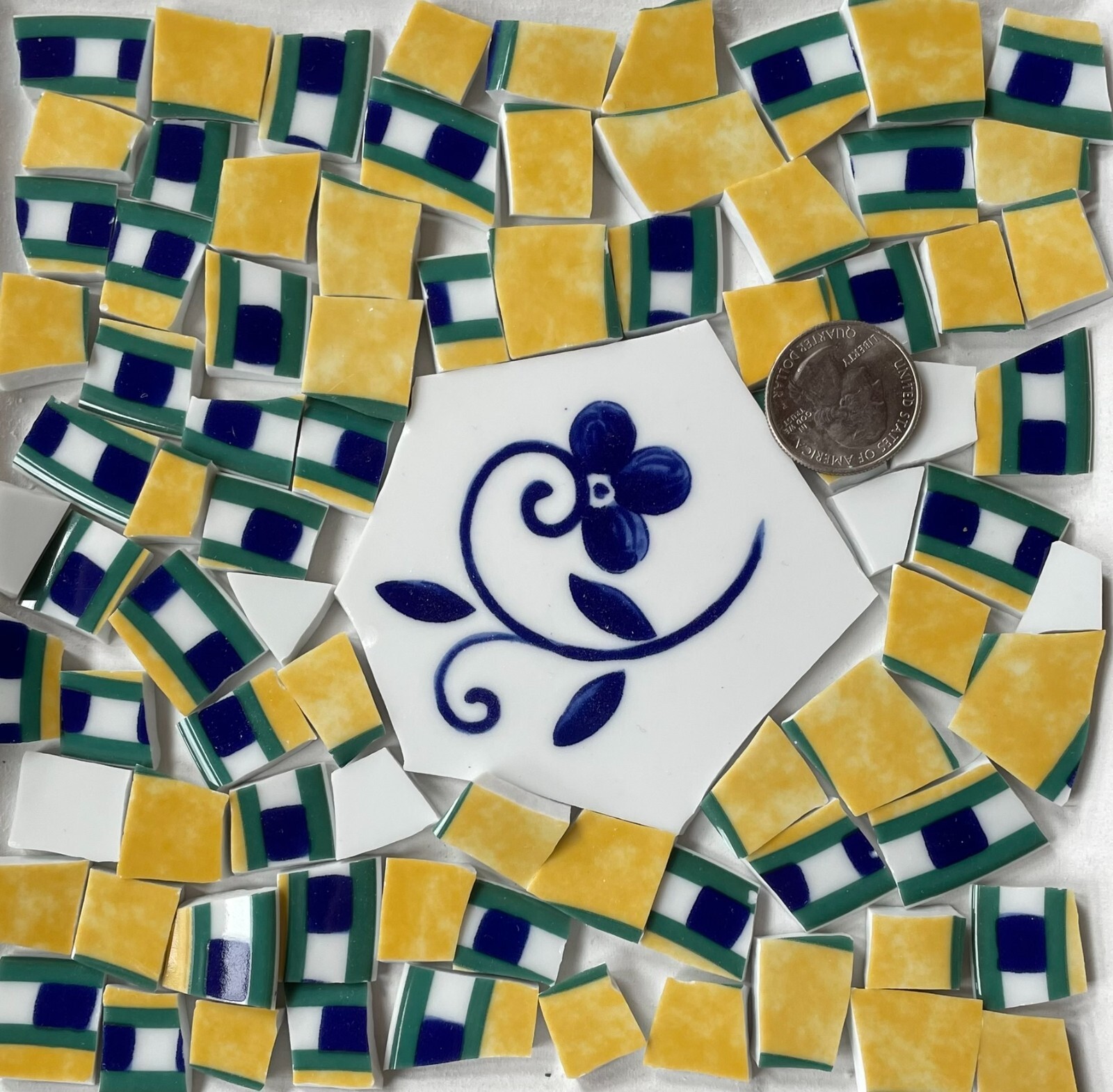 Broken China Mosaic Tile Arts and Craft Supplies – Abstract Floral Tiles F046