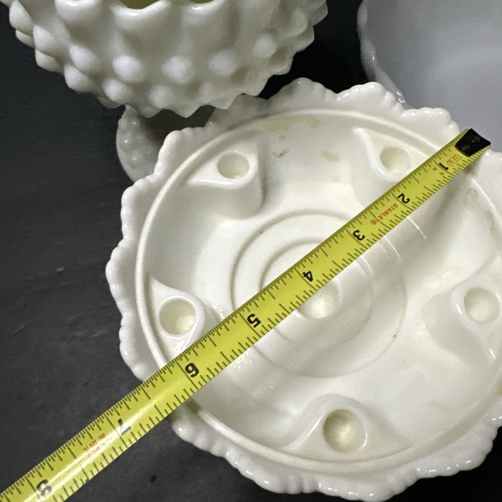RARE set of 3 opal glass items with a hobnail pattern, manufactured by Fento#R15