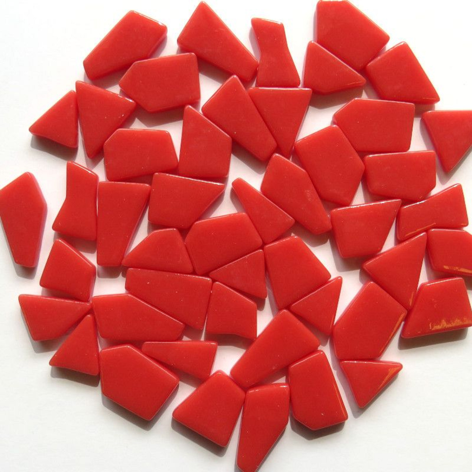 Watermelon Red Odd Cut Shaped Glass Mosaic Tile – 25 Tiles – Sizes 3/8 to 1 inch