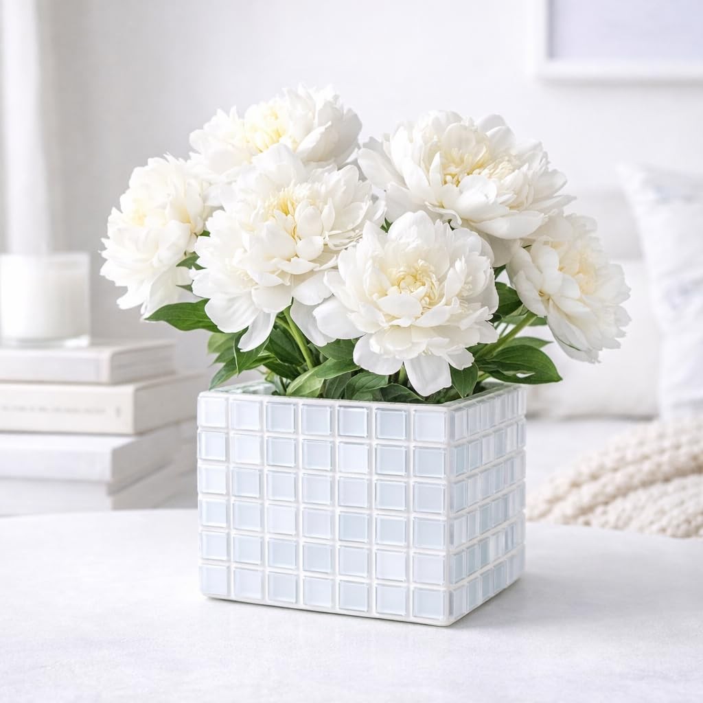 500 PCS Glass Mosaic Tiles for Crafts, 0.39” White Square Tiles for DIY | Us…
