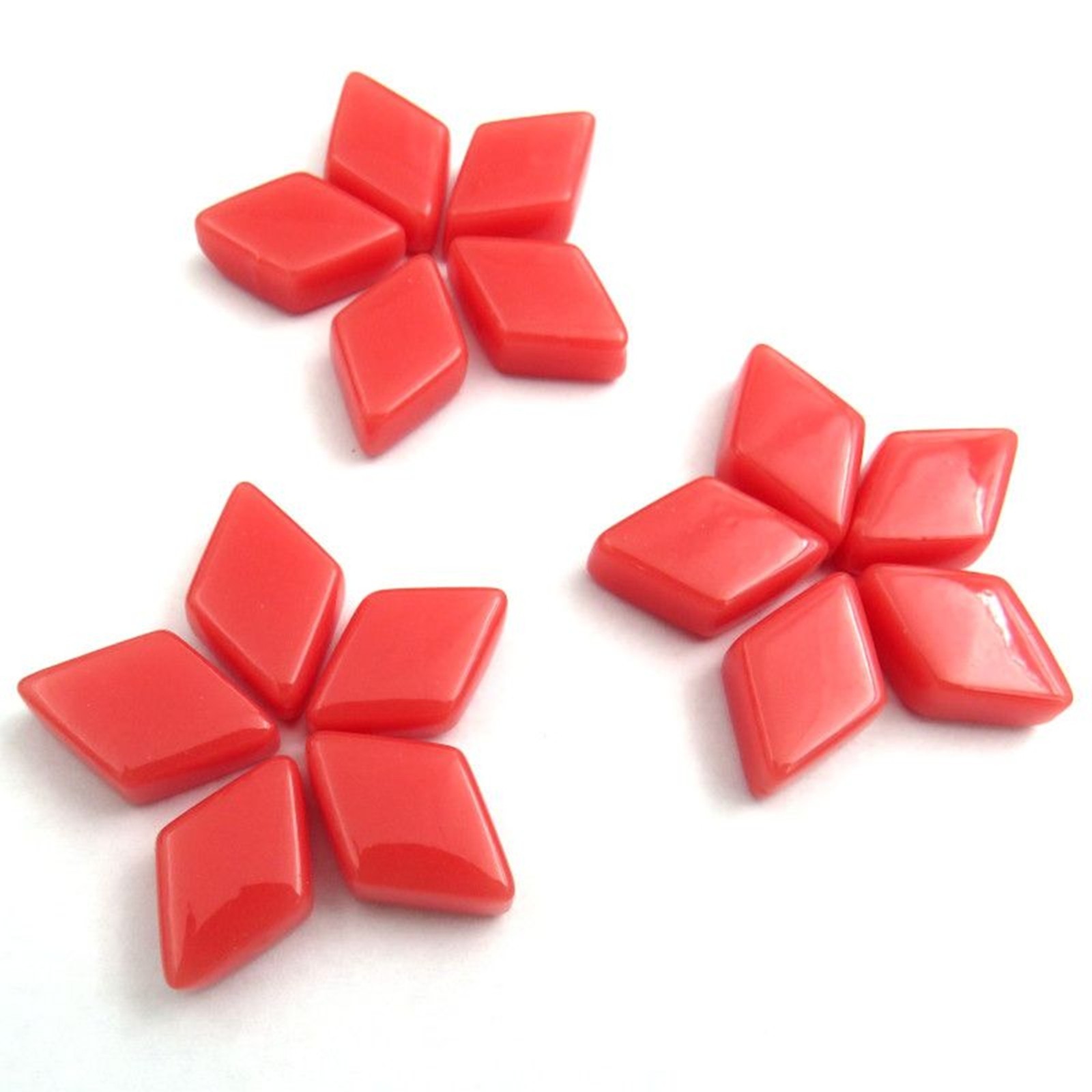 25 tiles – Watermelon Red Diamond Shaped Glass Mosaic Tile Pieces- 12 MM X 19 MM