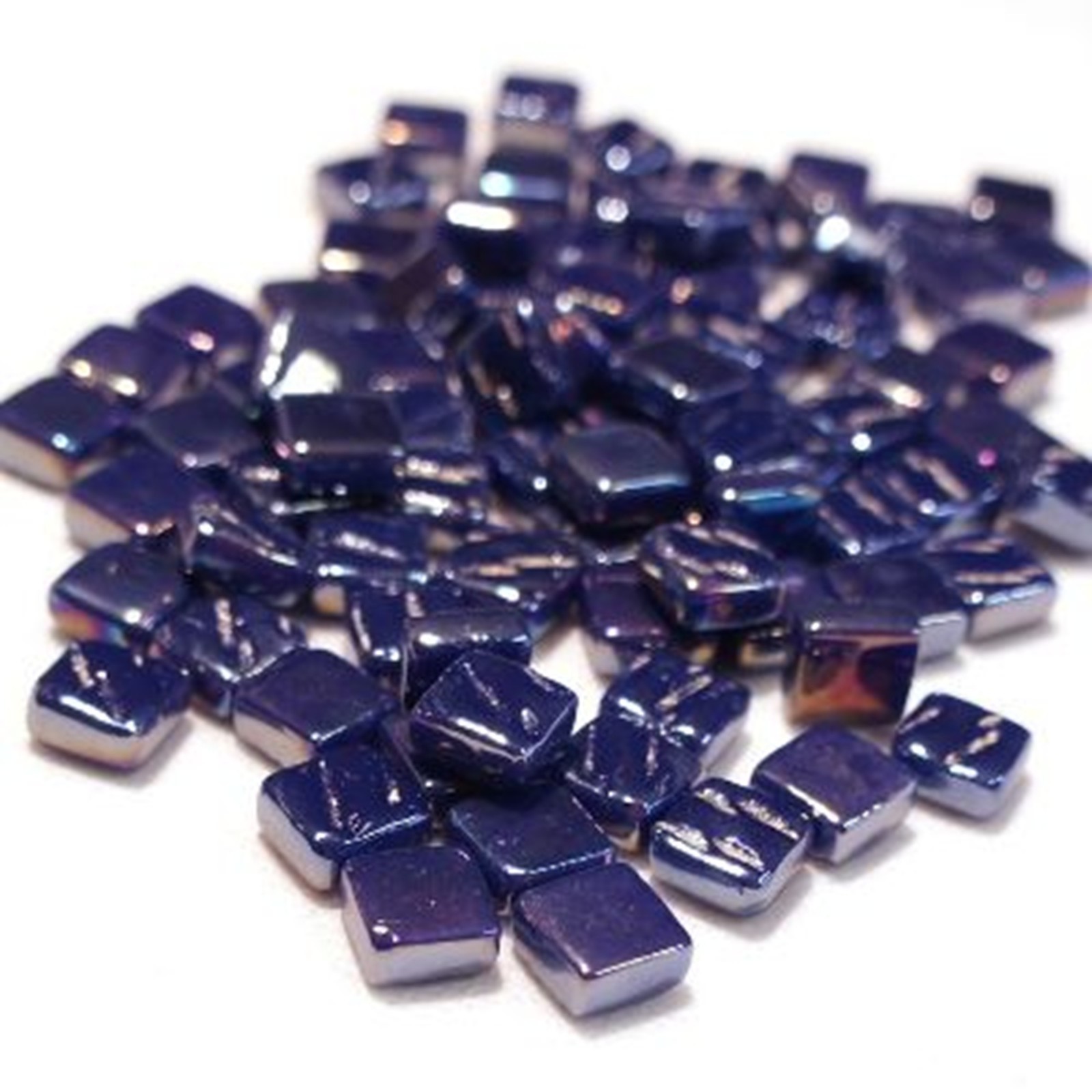 Iridescent Royal Blue 8 mm Square Recycled Glass Mosaic Pieces – 50 tiles