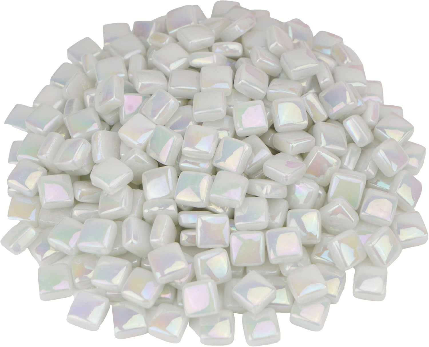 White Mosaic Tiles, 10mm Square Glass Mosaic Pieces, 300g (160 Pieces), Glass Ti