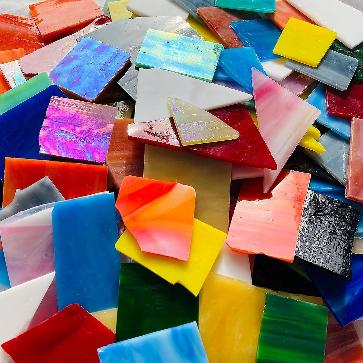 Mosaic Tiles Stained Glass Scraps Sheets for Crafts Bulk, Broken Glass Pieces, V
