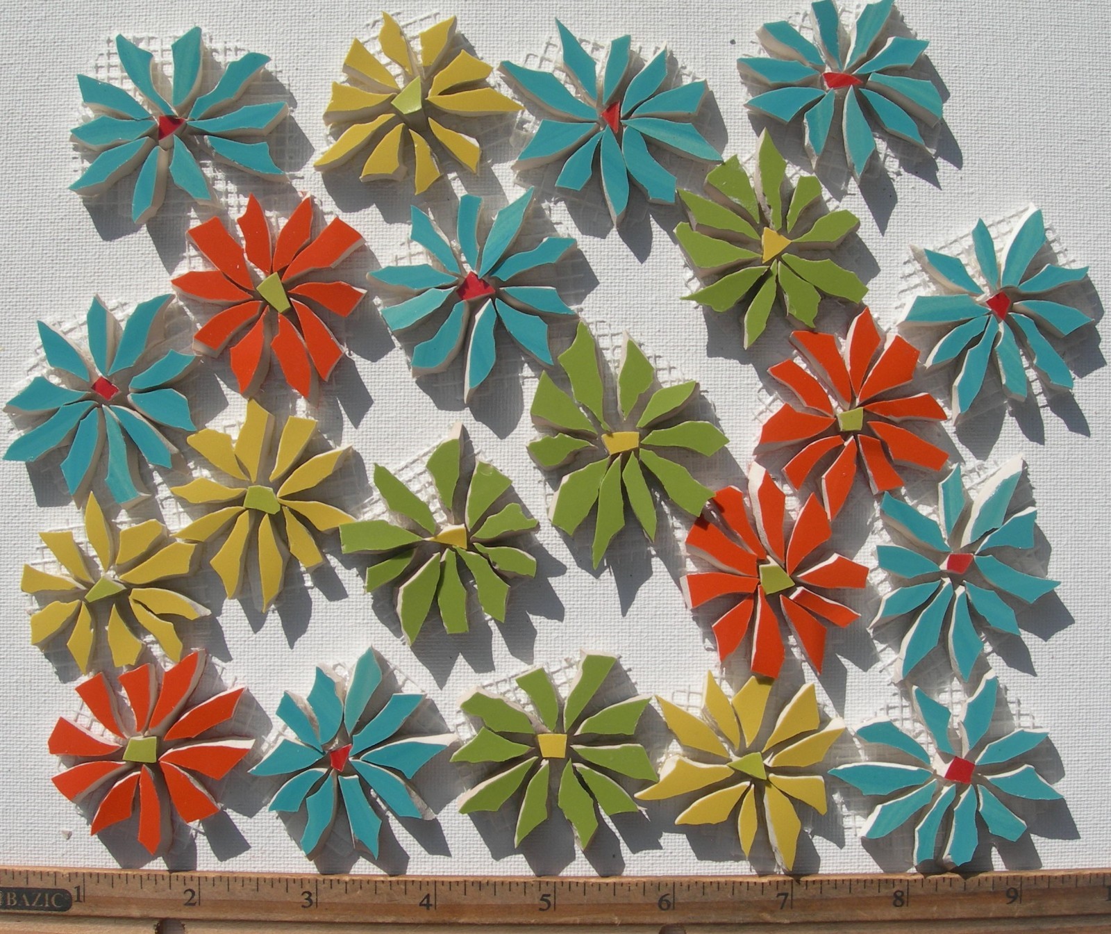 21 Daisy Mosaic Tiles Mixed Size & Color Broken China Plate Floral Tiles