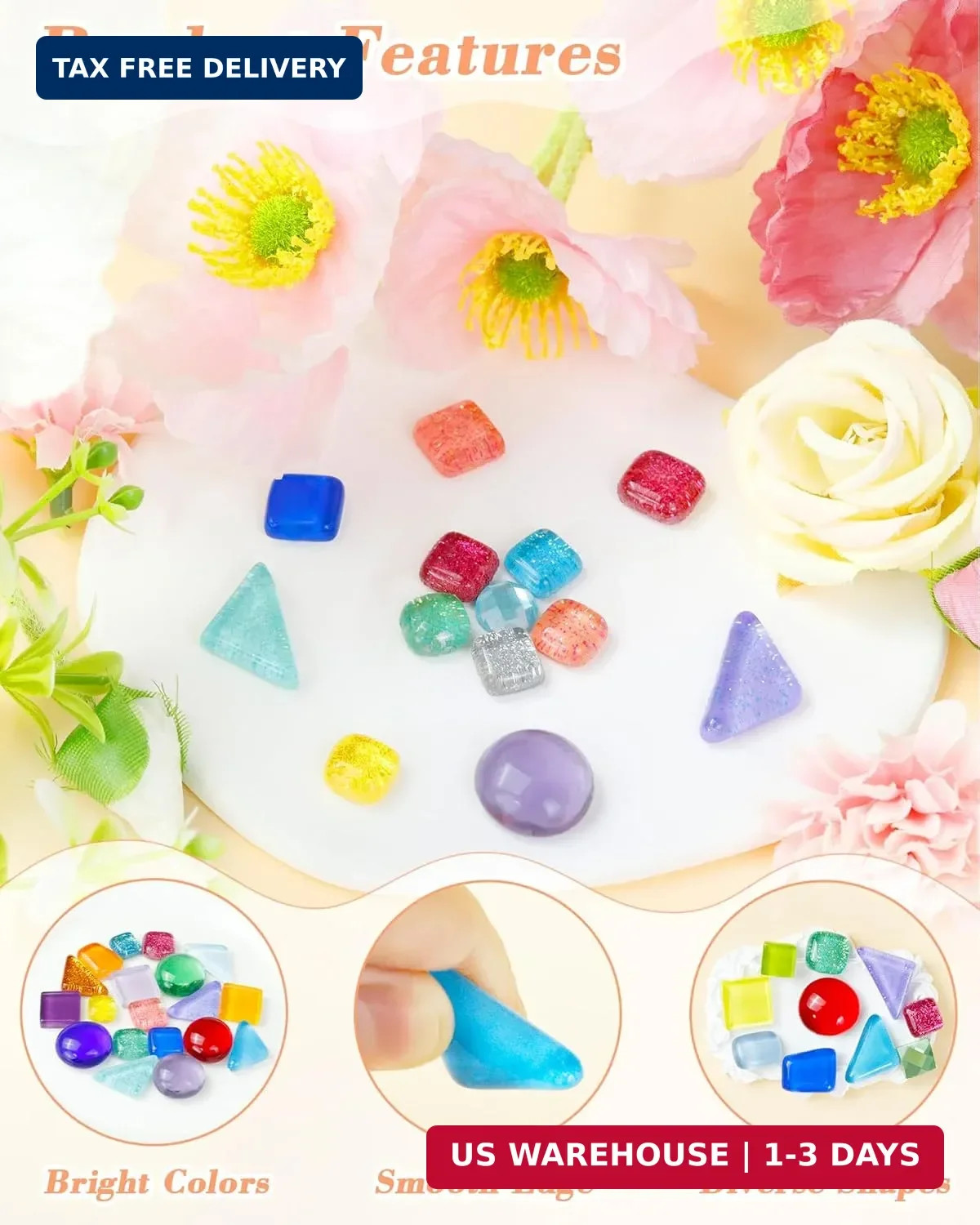 420g Mosaic Tiles for Crafts – 280Pcs Glass Mosaic Kits, Mixed Shapes