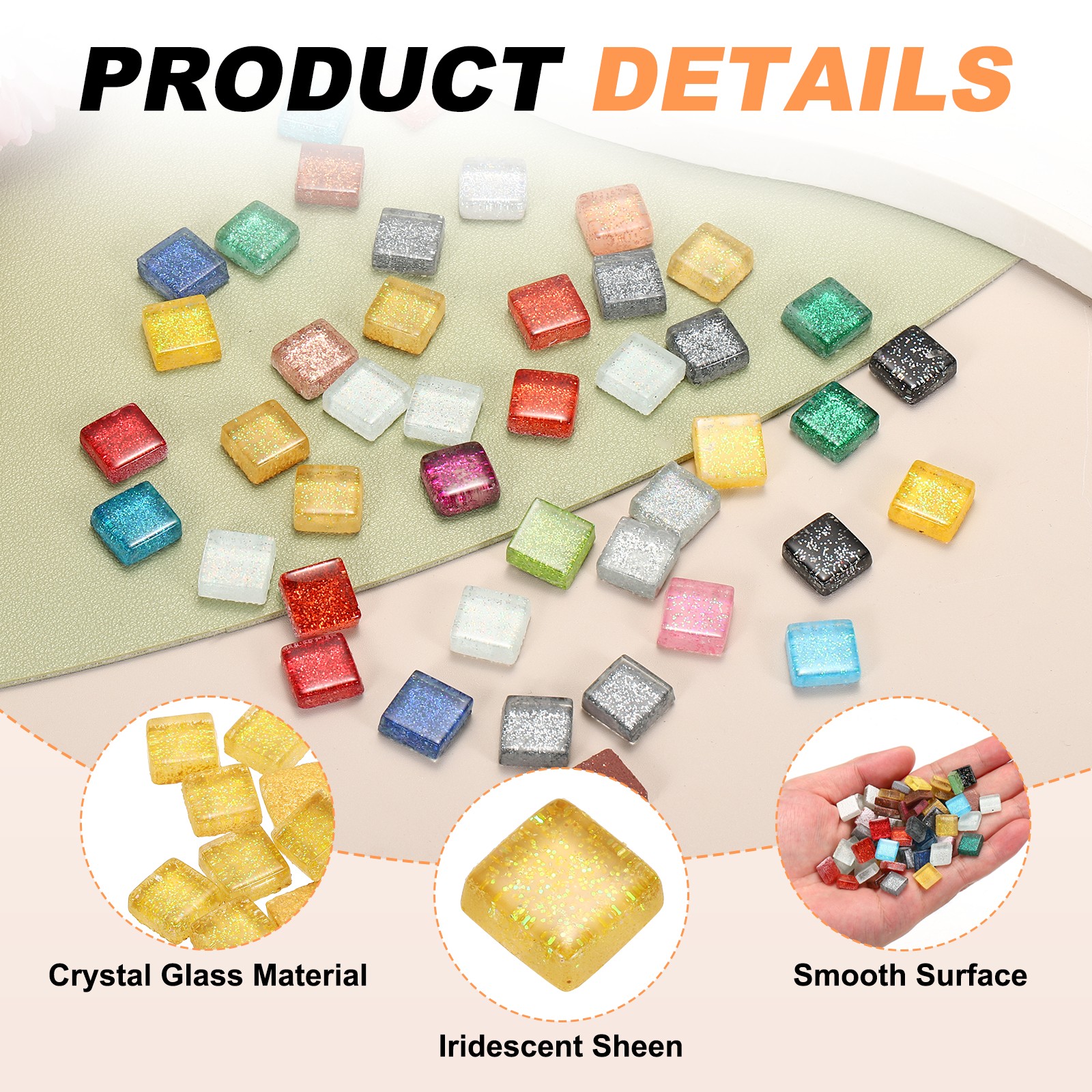 110Pcs 1x1cm Glitter Square Mosaic Tiles Glass, Bright Yellow