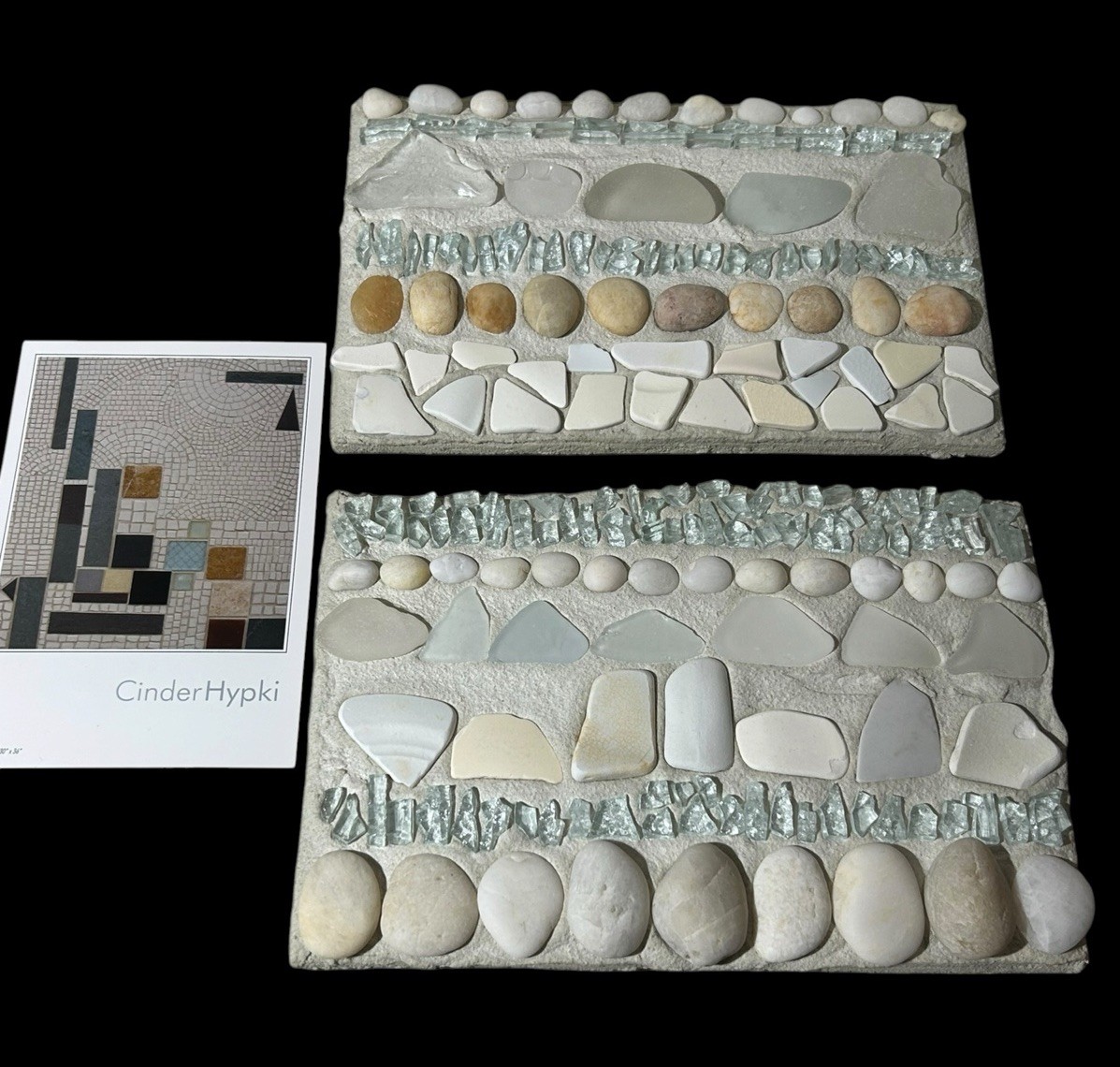 2 Handmade Mosaic Tile Stones , Glass Ocean Colors 8”X6”