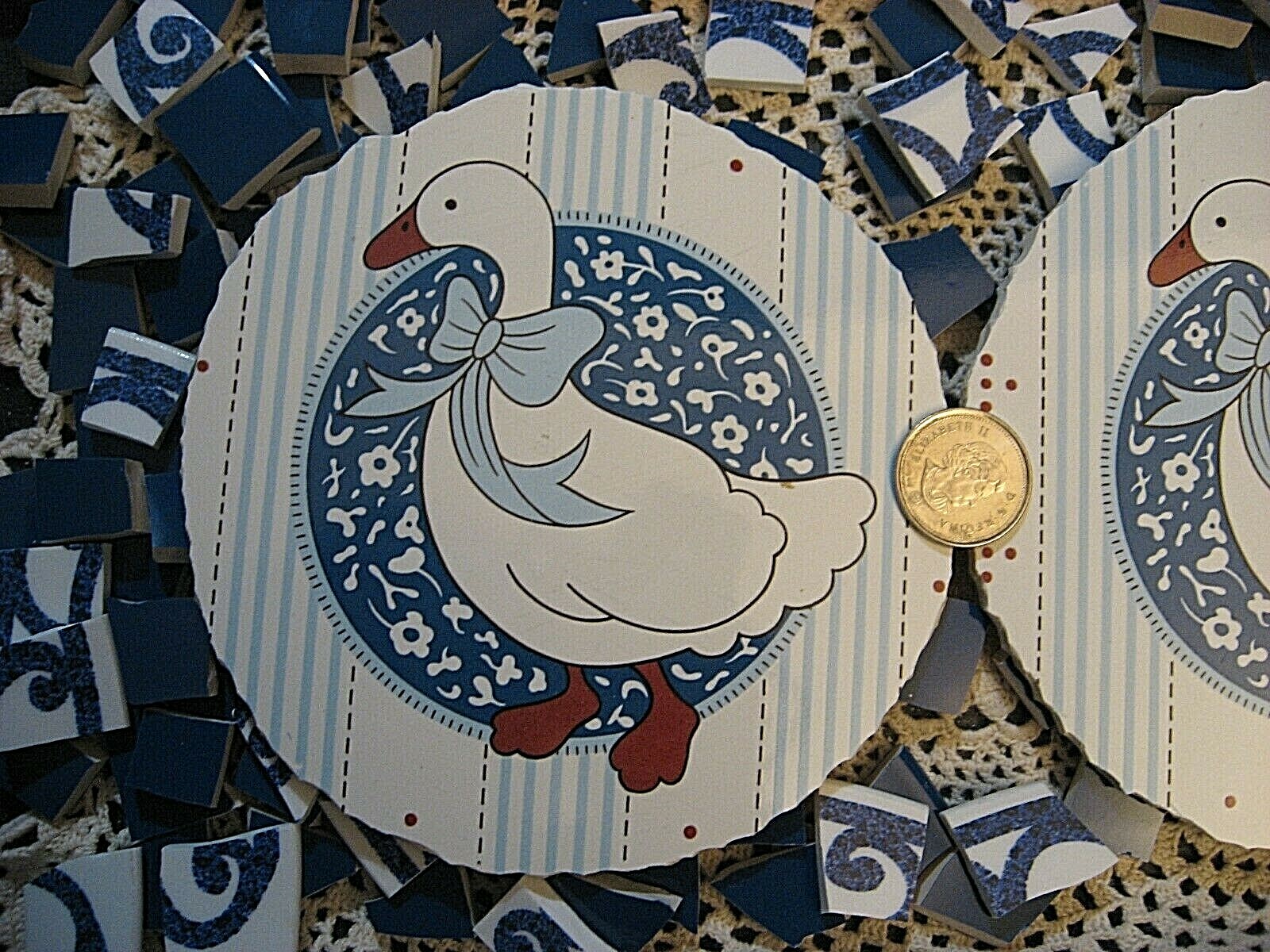 2 Baker, Hart & Stuart Geese Focals & 170 Broken China Mosaic Plate Tiles