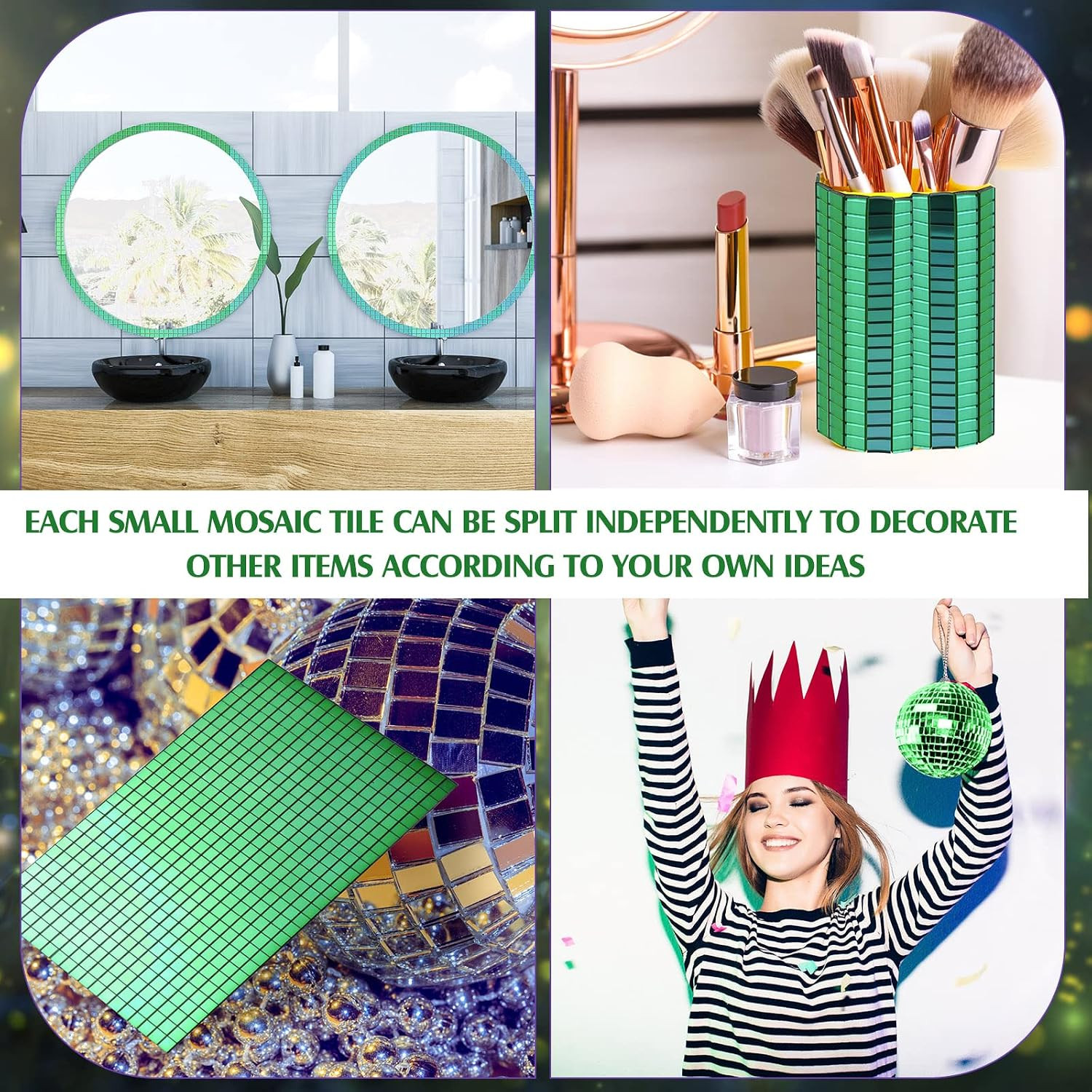 7200 Pieces Self-Adhesive Disco Mirror Tiles, 5 X 5 Mm Square Glass Mirrors Mosa