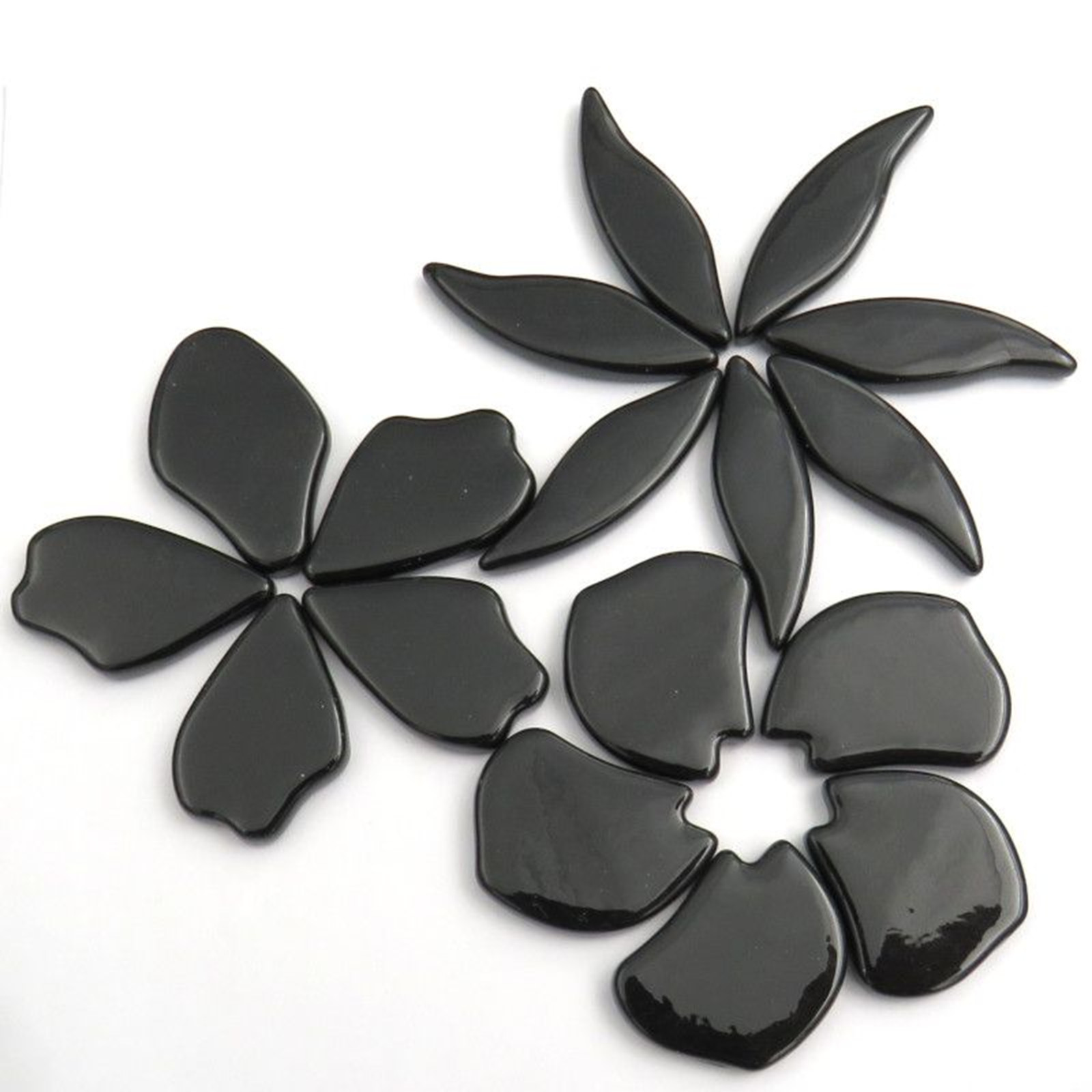 20 Black Petal Flower Shapes Glass Mosaic Tile Pieces – 25 mm -30 mm