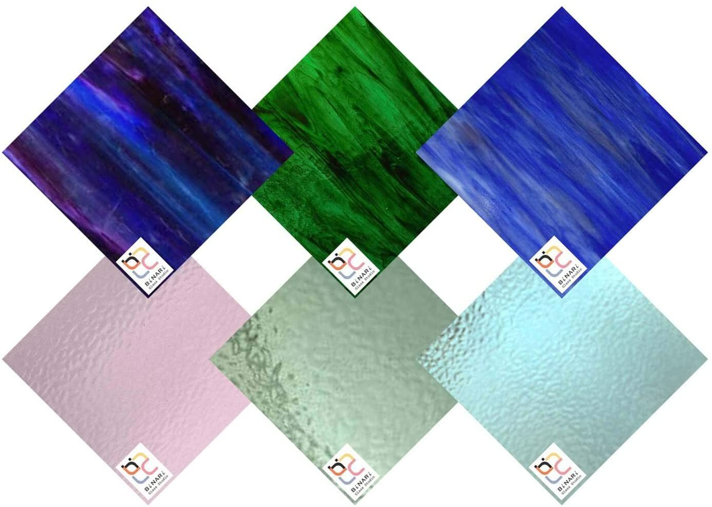 Wissmach 6 Sheet Mixed Variety Stained Glass Pack, Purple/Green/Blue, (8″X10″)