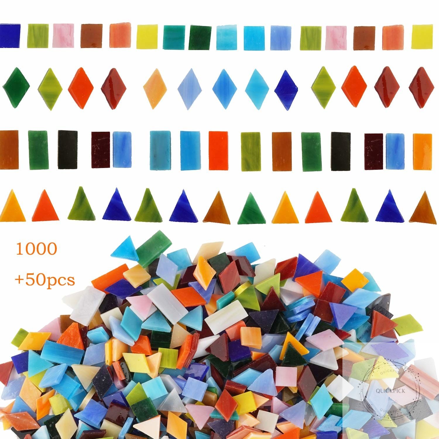1050 Pieces Mixed Shapes Glass Mosaic Tiles for Crafts, Colorful Stained Glass