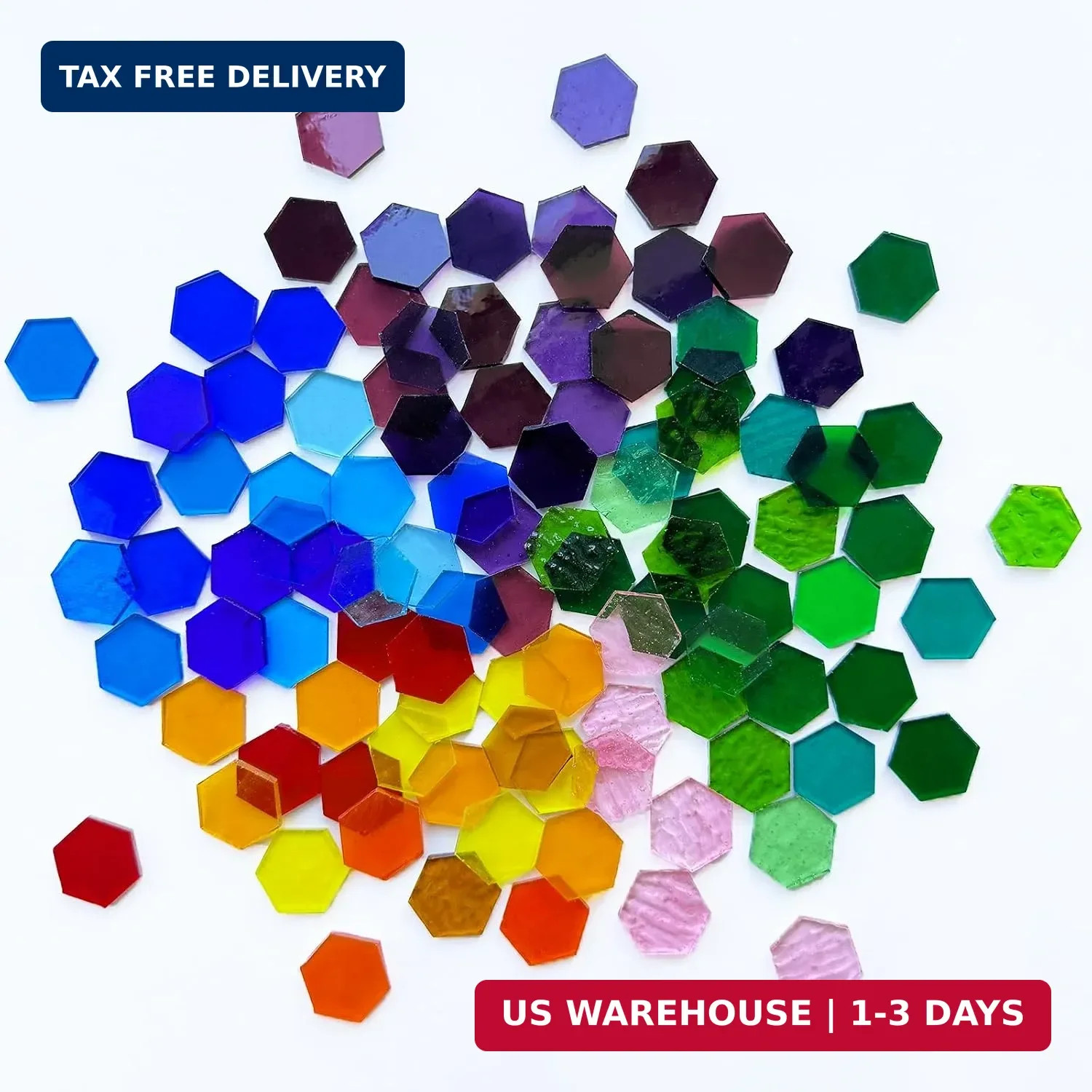 100 Pieces Hexagon Glass Mosaic Tiles for Crafts, Transparent Stained Glass Prec
