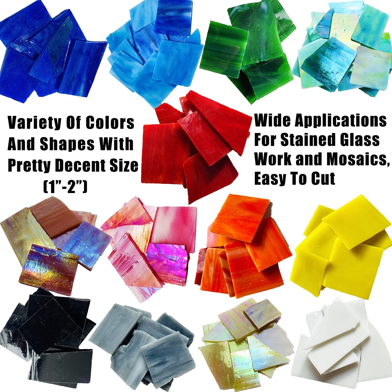Mosaic Tiles Stained Glass Scraps Sheets for Crafts Bulk, Broken Glass Pieces, V