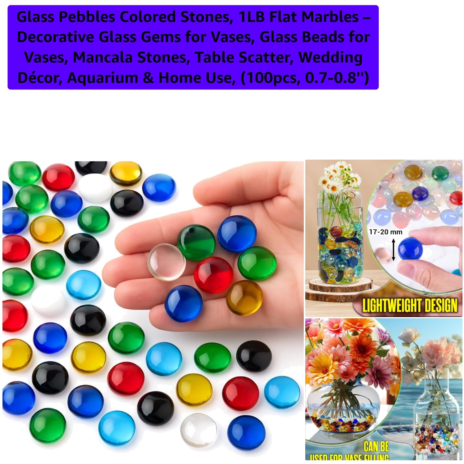 Flat Glass Marbles 1LB – Ideal for Table Scatter, Weddings & Aquariums