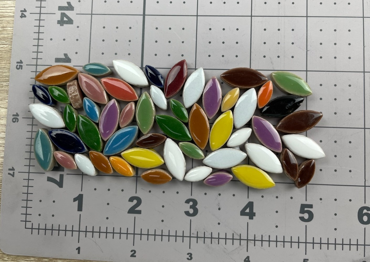 50 tiles of Petals – Mixed Colors – Mixed Sizes Ceramic Mosaic Tile Pieces